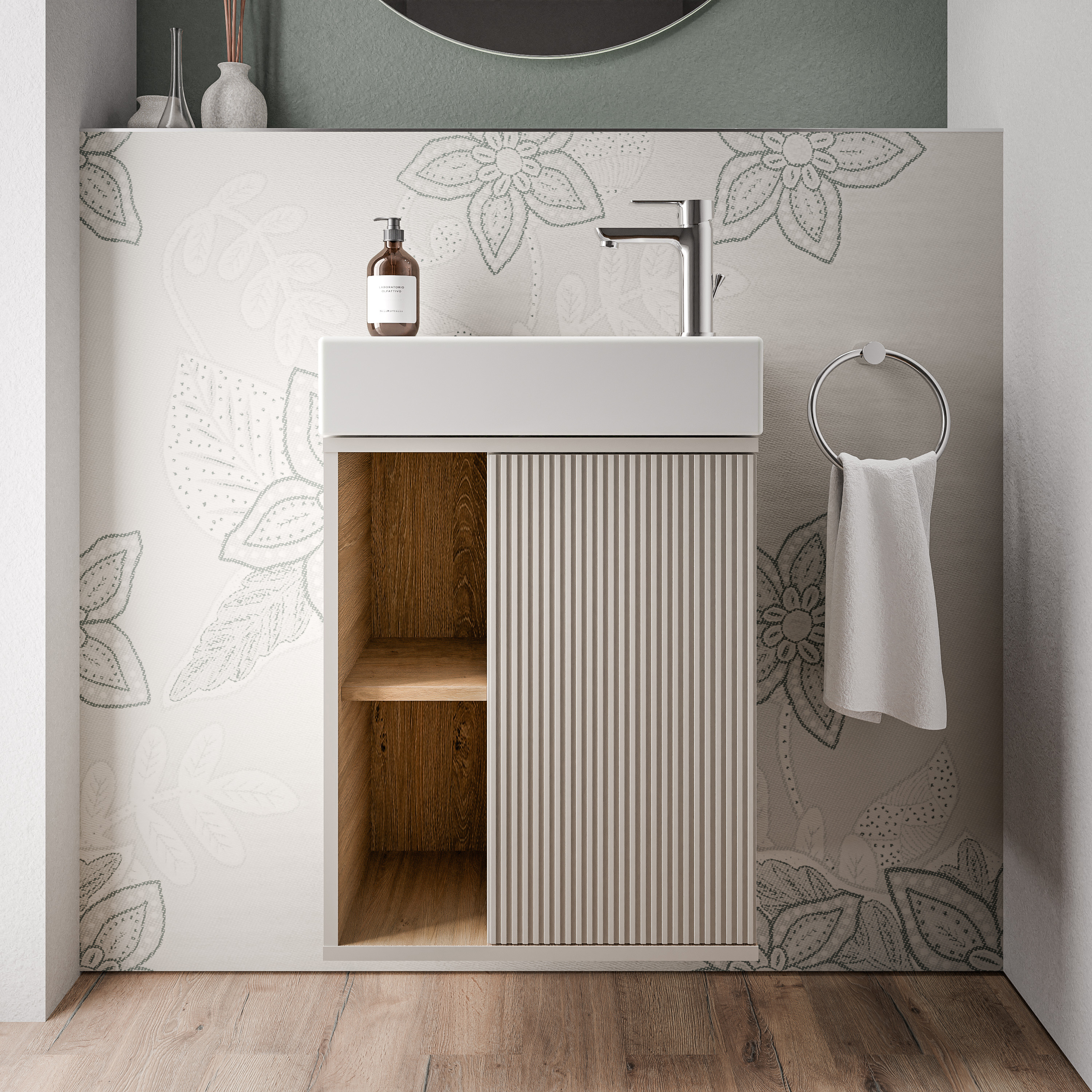 Mobile da bagno BELDIVO 50cm con lavabo bianco - cerniera anta destra - colore selezionabile