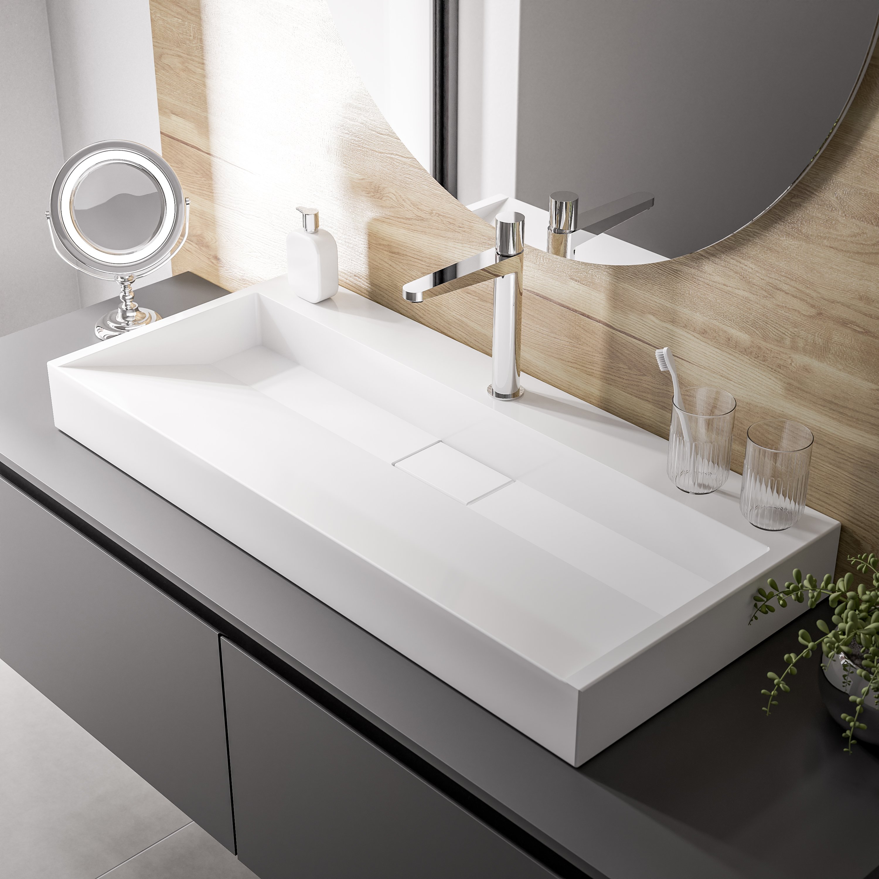 Lavabo suspendido o en encimera BS6001 - blanco - 70 cm / 100 cm / 120 cm
