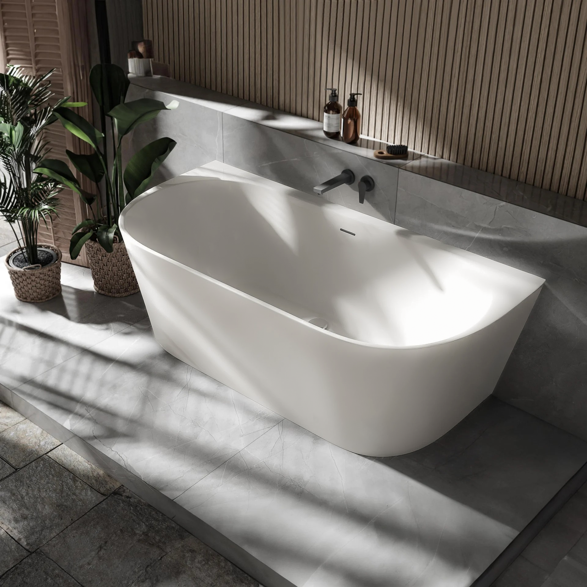 Semi-freestanding space-saving bathtub NORA acrylic white matt - 170 x 80 cm 