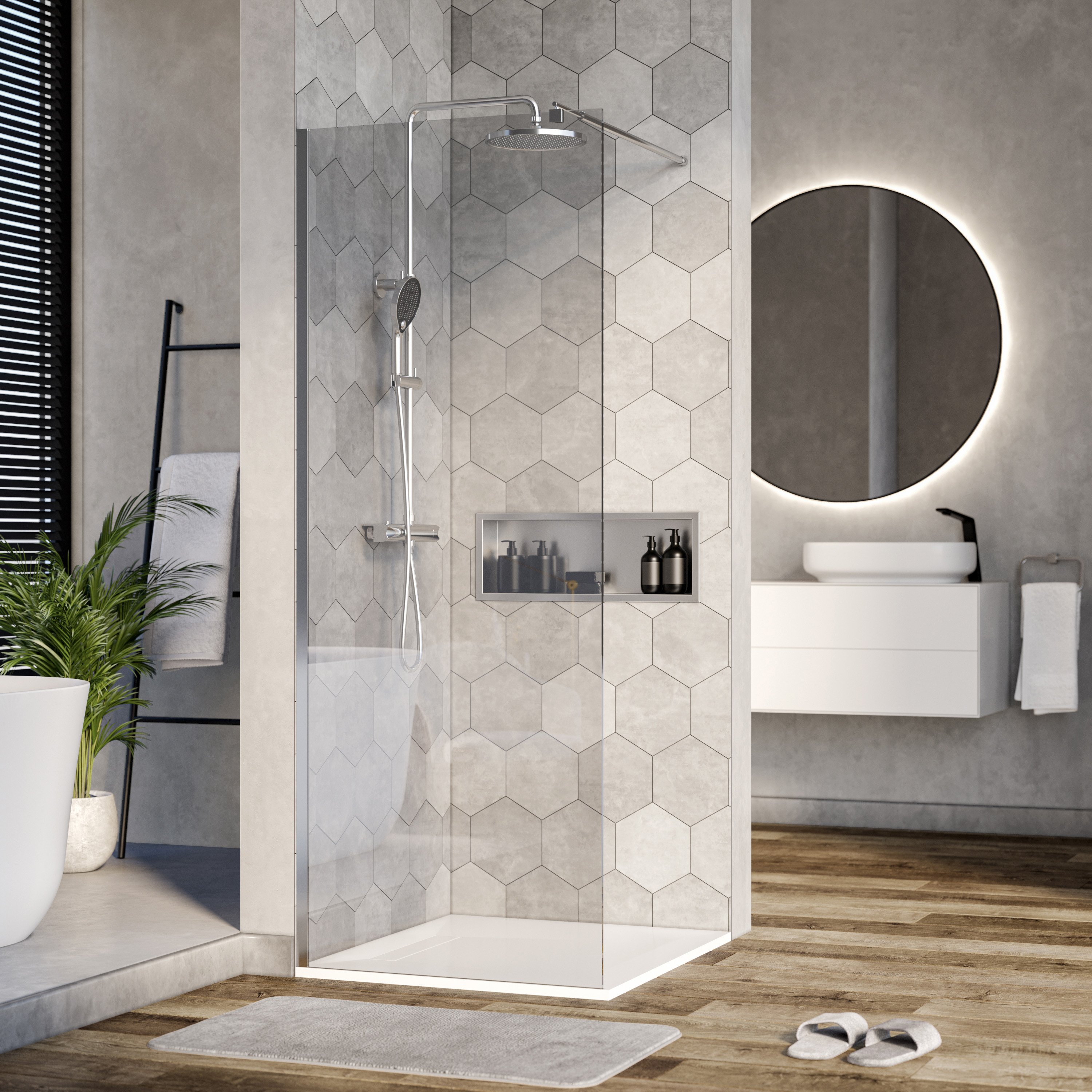 Walk-in shower enclosure EX101 - 10 mm NANO genuine glass - clear glass - width selectable