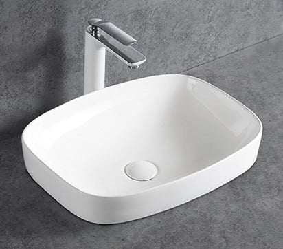Countertop washbasin KW8083 in ceramic - 50 x 38 x 14 cm - Glossy white