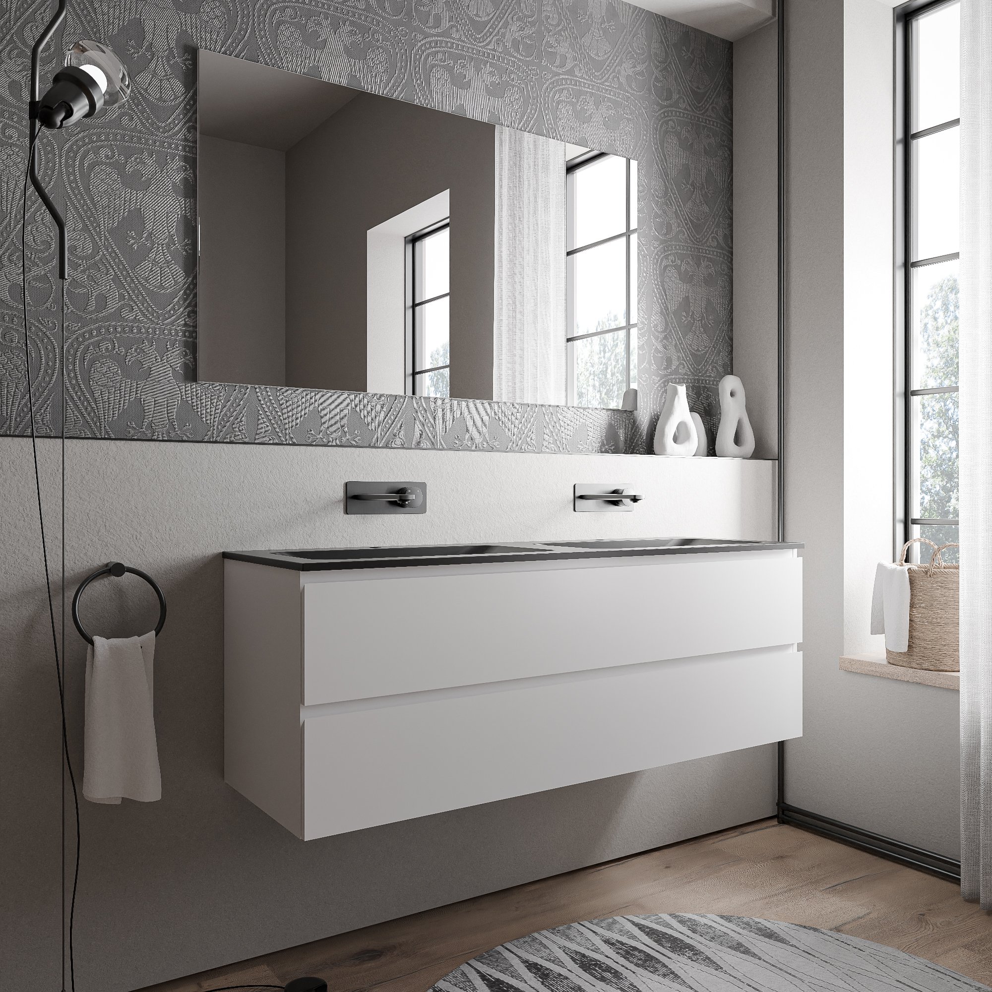 Vanity unit AVA 140 cm with mineral cast washbasin CREAM - colour selectable
