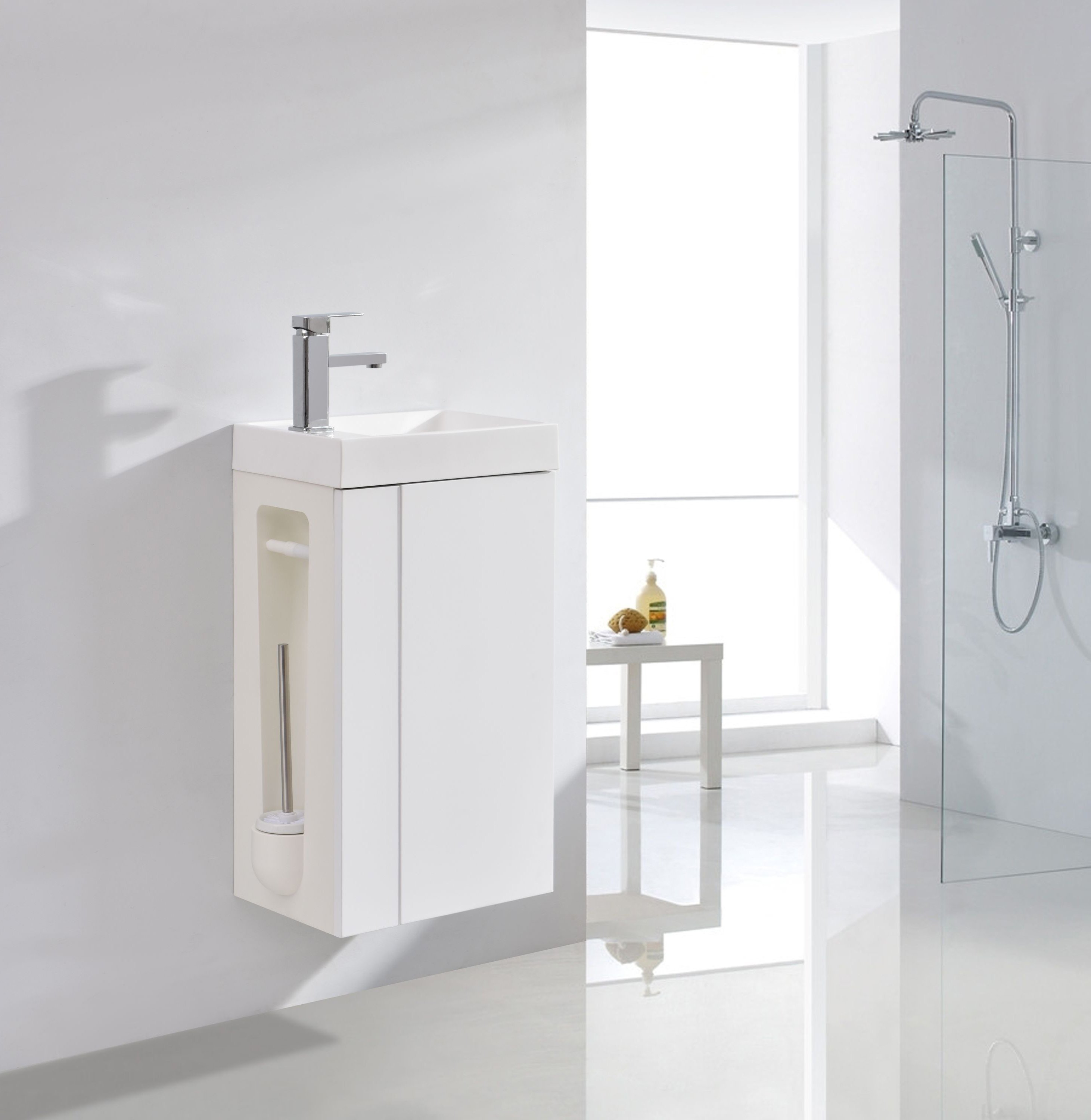 Set di mobili da bagno Compact 400 per WC ospiti con lavabo - colore selezionabile