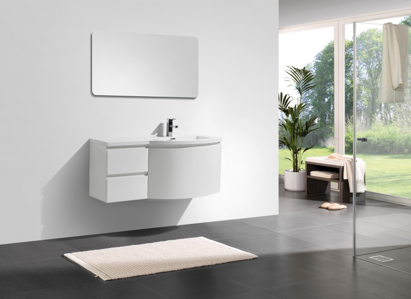 LAURANCE 1200 Bathroom furniture set, gloss white - slightly rounded shape