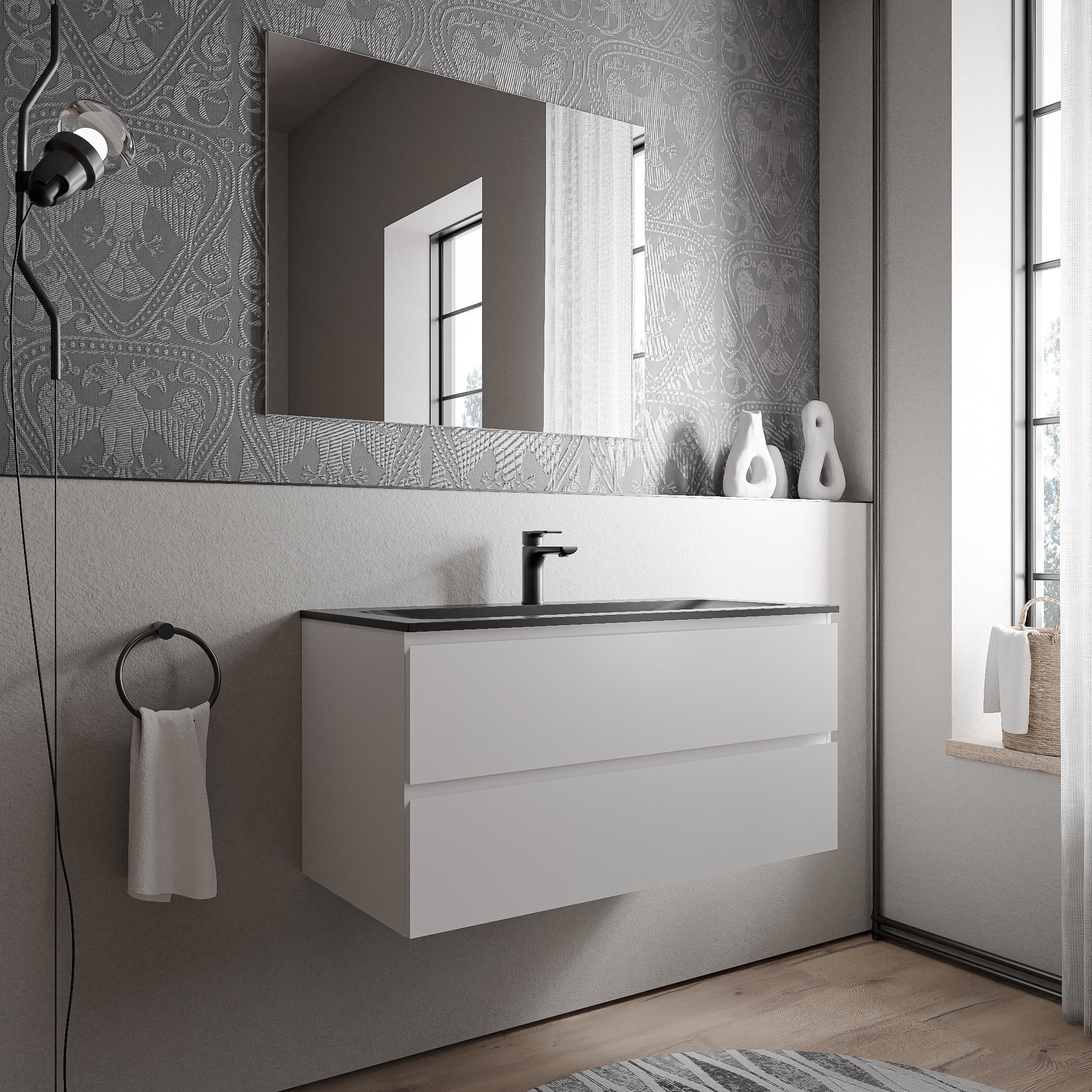 Vanity unit AVA 100 cm with mineral cast washbasin BRUXELLES - colour selectable