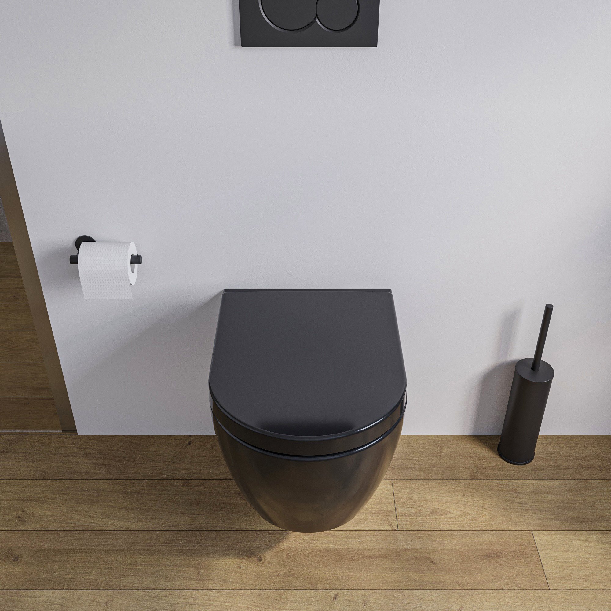 WC suspendu sans rebord NT2038 noir brillant abattant avec fonction Softclose