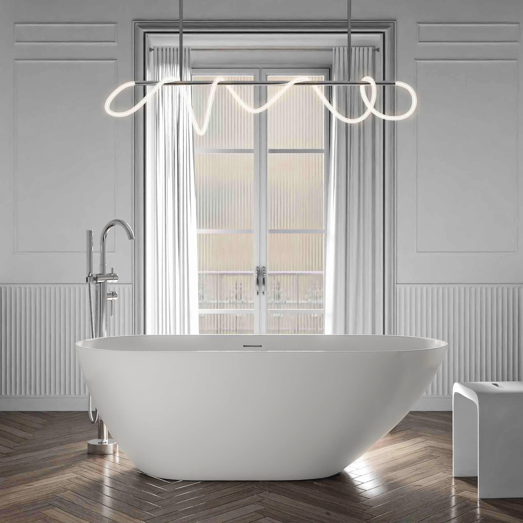 Freestanding bath tub ROMA 2.0 acrylic white matt - 180 x 80 x 58 cm