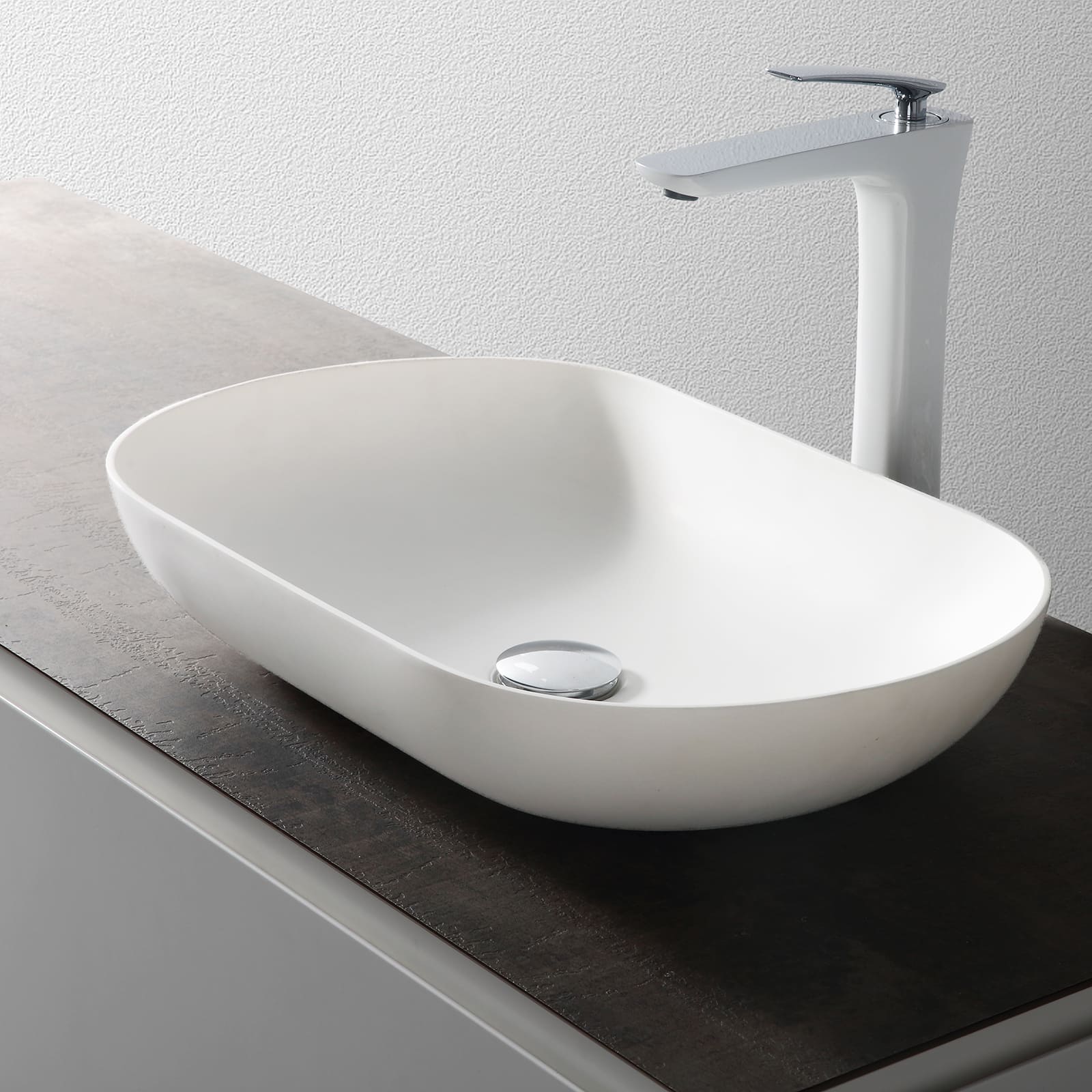 Countertop basin O-540 of mineral cast (Solid Surface) - white matte - 54 x 34 x 10,5 cm