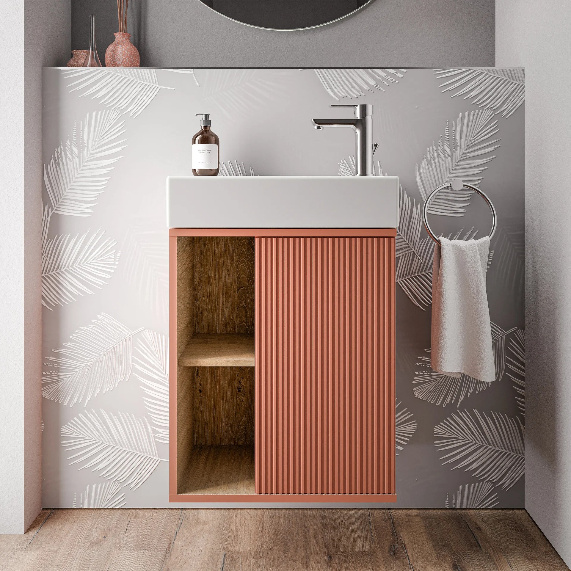 Mobile da bagno BELDIVO 50cm con lavabo bianco - cerniera anta destra - colore selezionabile