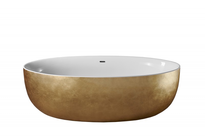 Vrijstaand bad TERRA acryl goud - 186 x 88 cm - Bladgouden oppervlak - Accessoires optioneel