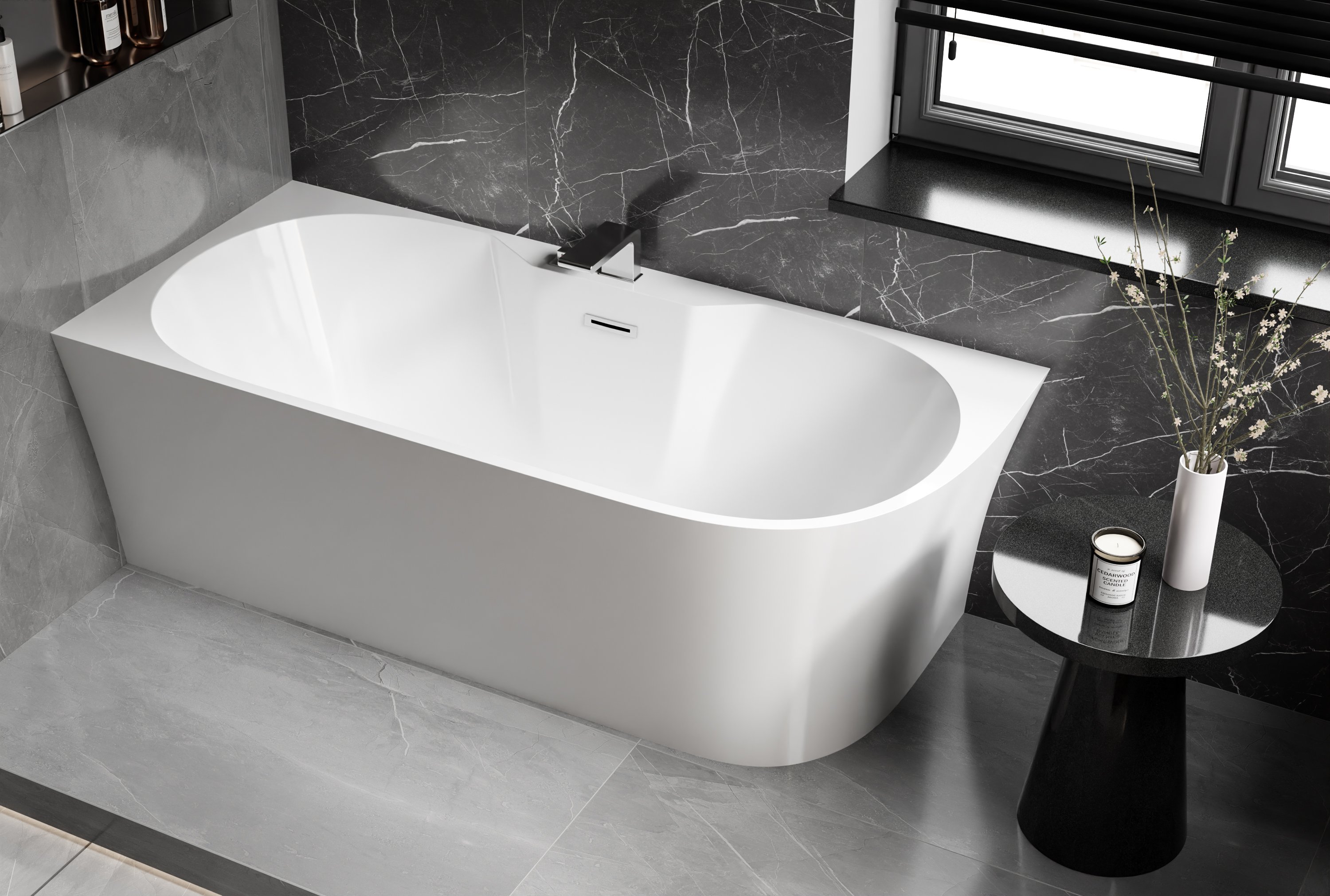 Freestanding acrylic bathtub NOVA CORNER PLUS - white - left installation - 170 x 78 cm - optional tap