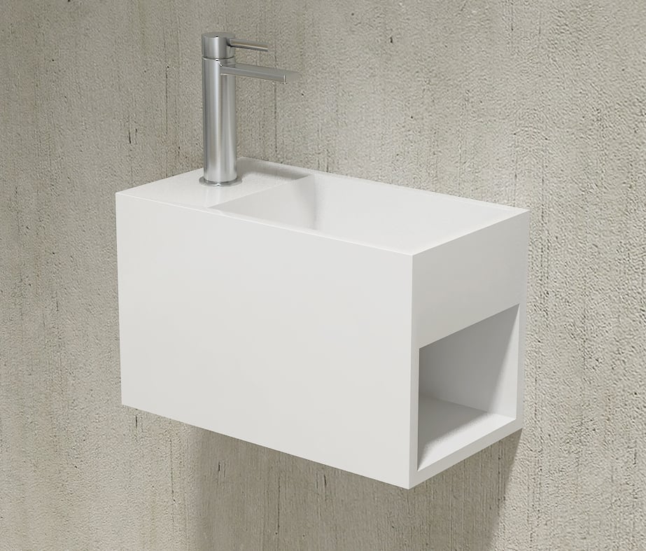 Umywalka wisząca z półką po prawej stronie PB2046 odlew mineralny - 33 x 18 x 20,5 cm - biały mat