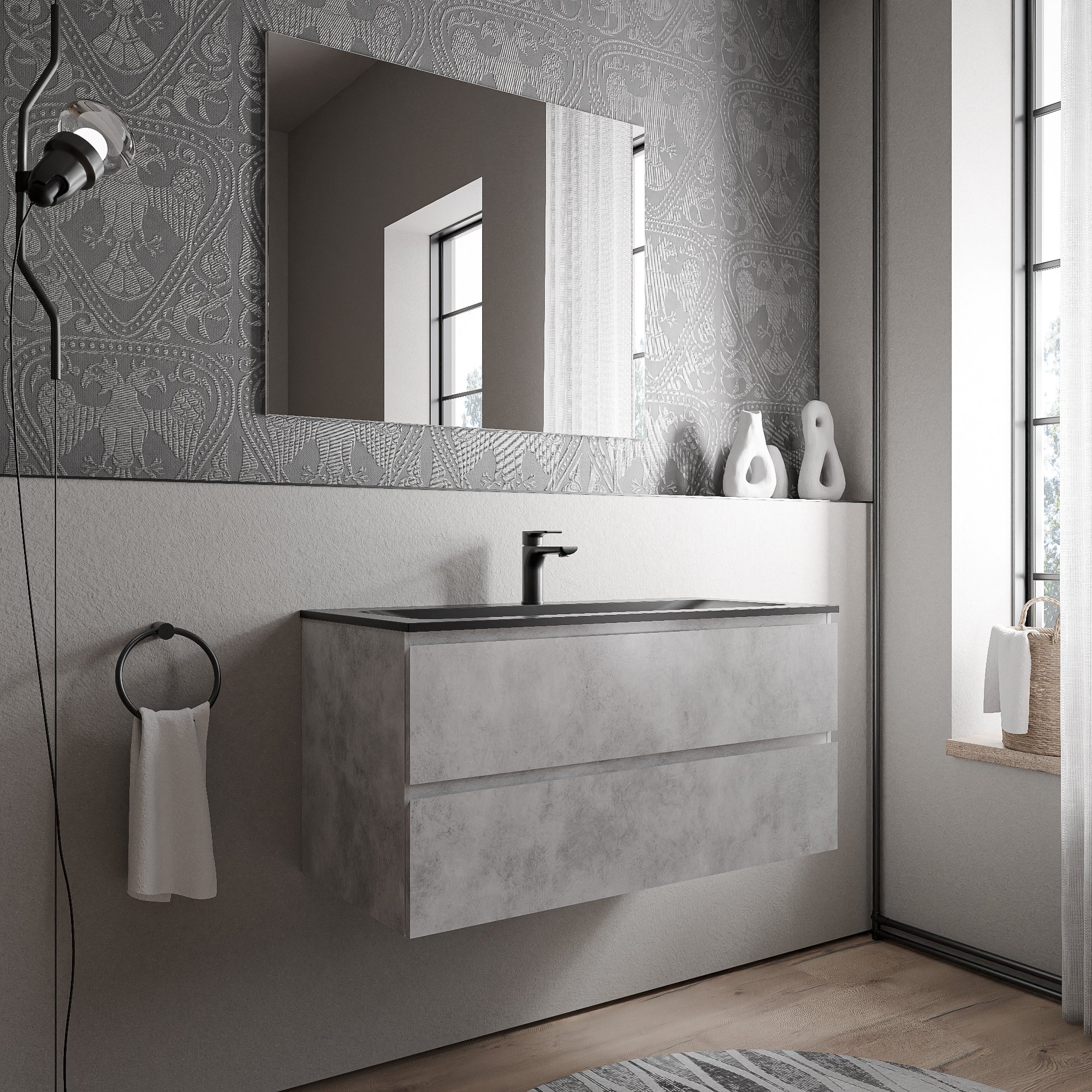 Mobiletto AVA 100 cm con lavabo in mineralguss BRUXELLES - colore selezionabile