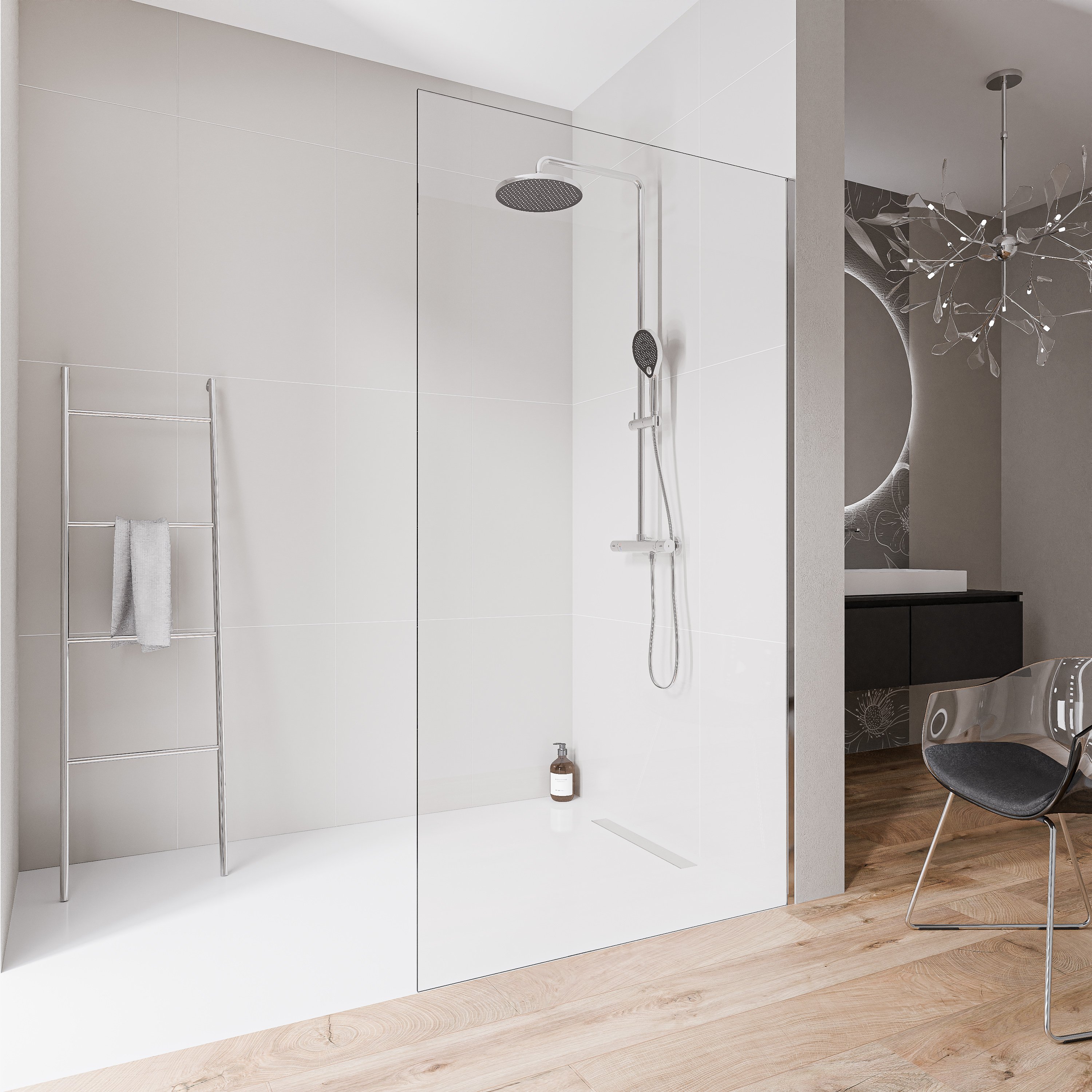 Walk-In 10mm Nano clear glass EX102-2 - profilo in acciaio inox cromato - altezza 220cm - larghezza selezionabile