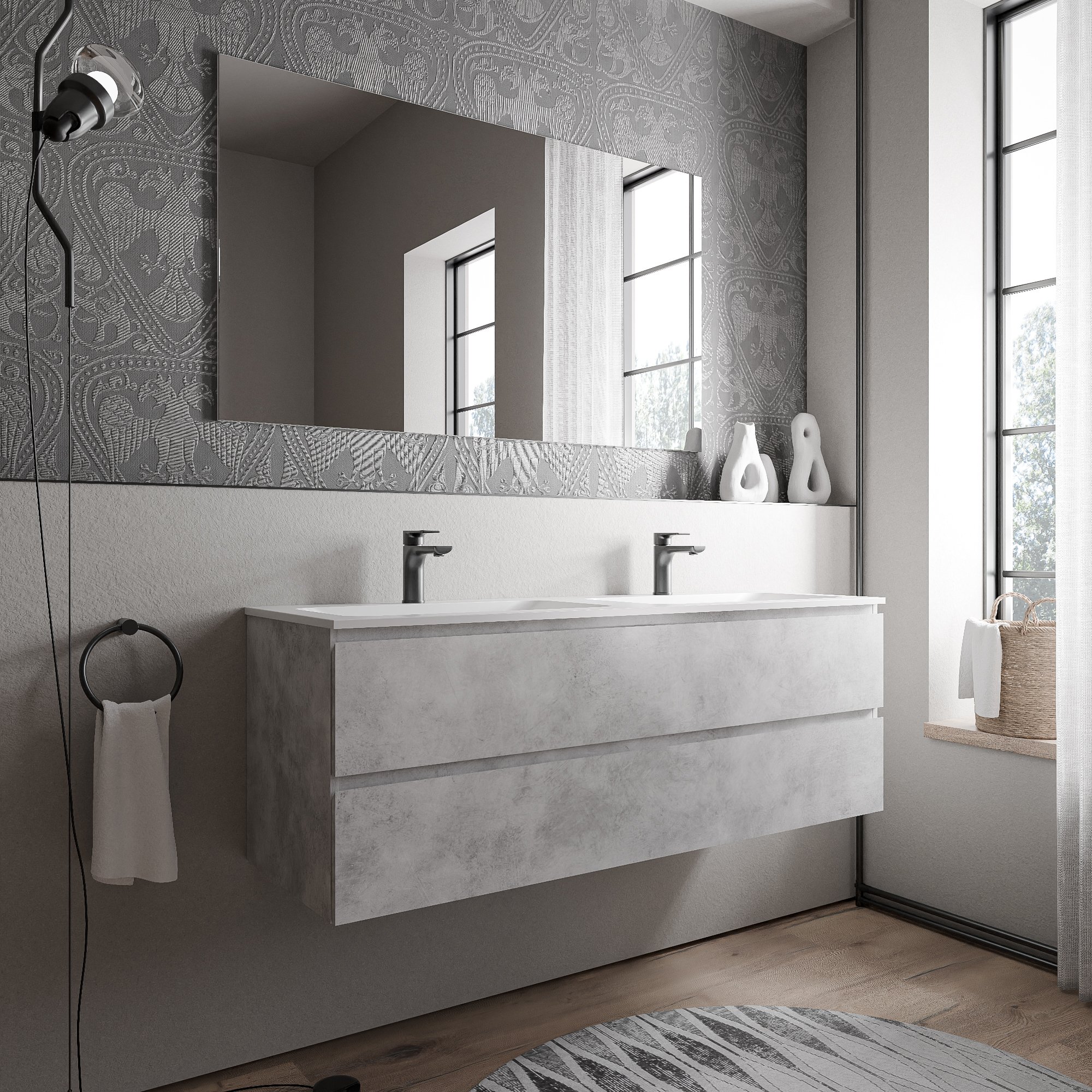 Vanity unit AVA 140 cm with mineral cast washbasin BRUXELLES - colour selectable