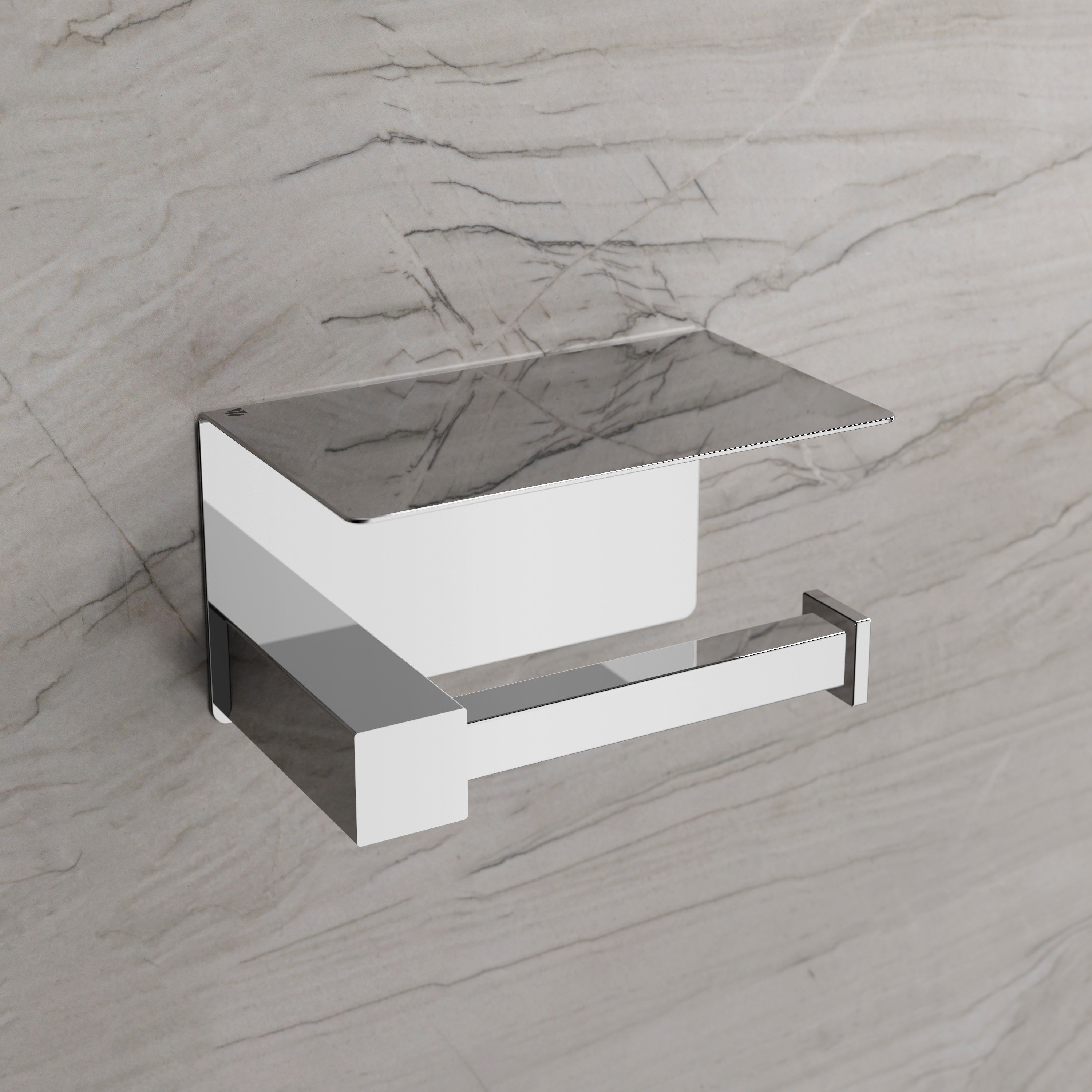 Paper roll holder OLA - with shelf - Stainless steel - approx. 15.5 x 9.5 cm - Square