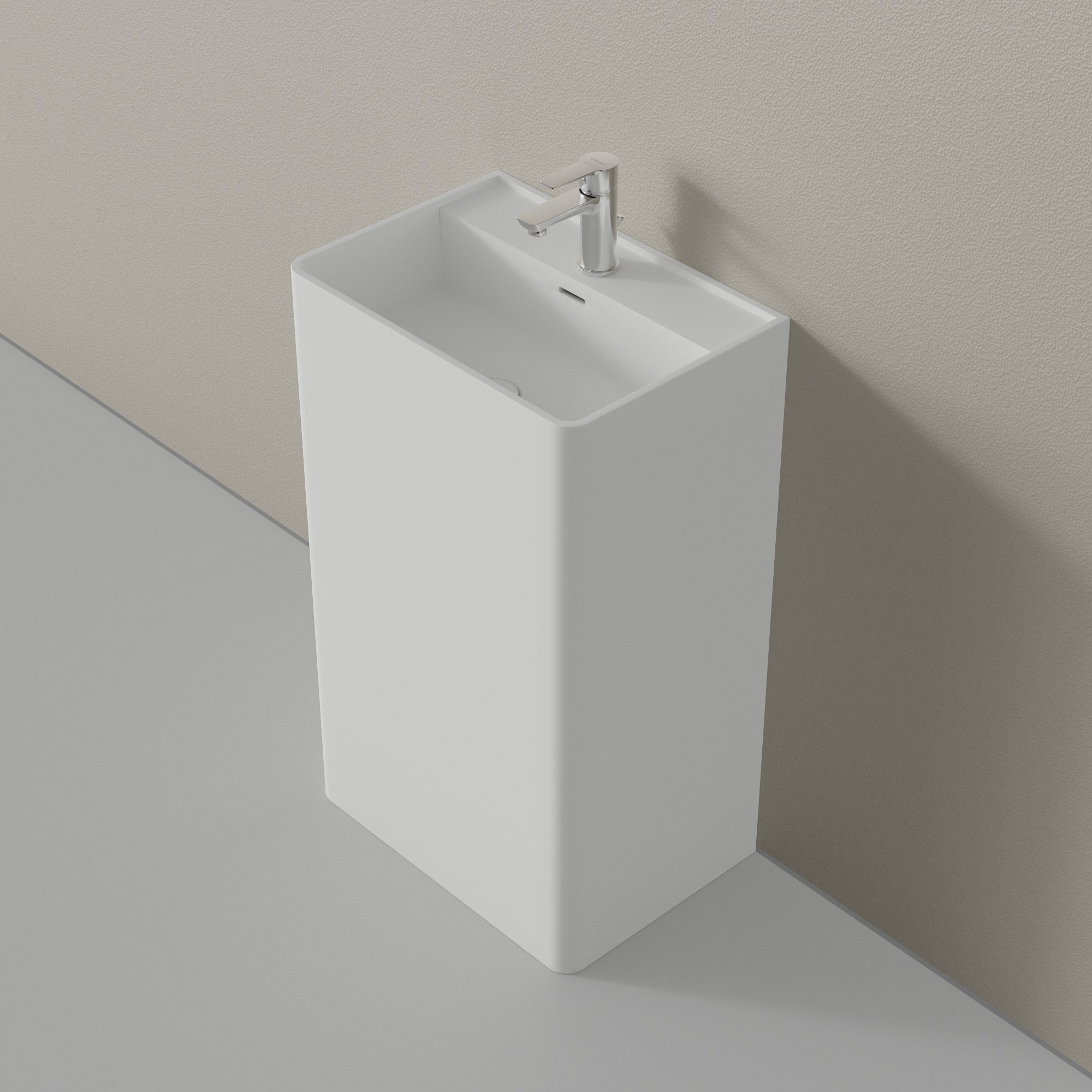 Umywalka stojąca TWZ26 z konglomeratu (solid stone) – biały lub czarny – 50 × 36 × 85&nbsp;cm