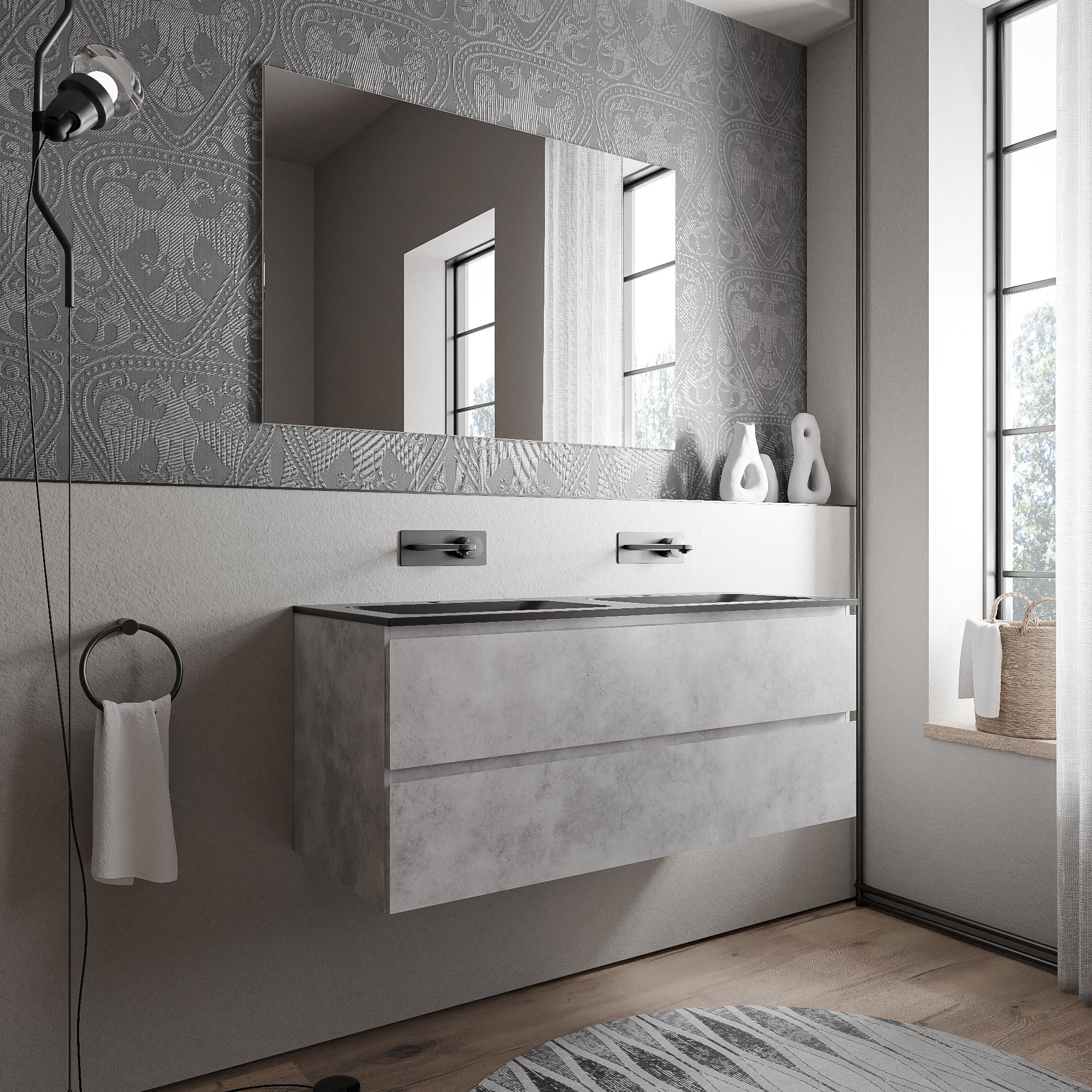Badkamermeubel onderkast AVA 120 cm met gegoten wastafel CREAM