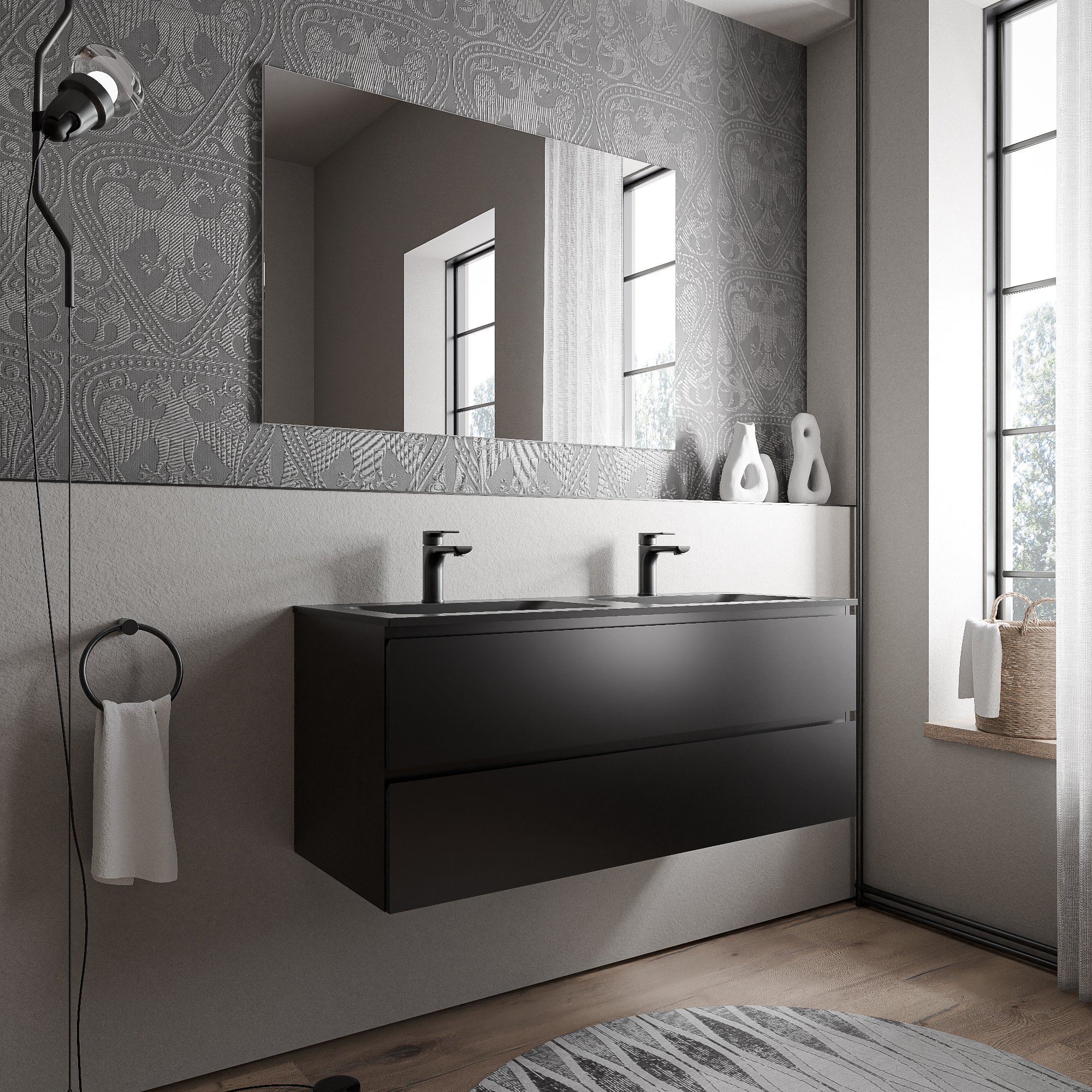 Vanity unit AVA 120 cm with mineral cast washbasin CREAM - colour selectable
