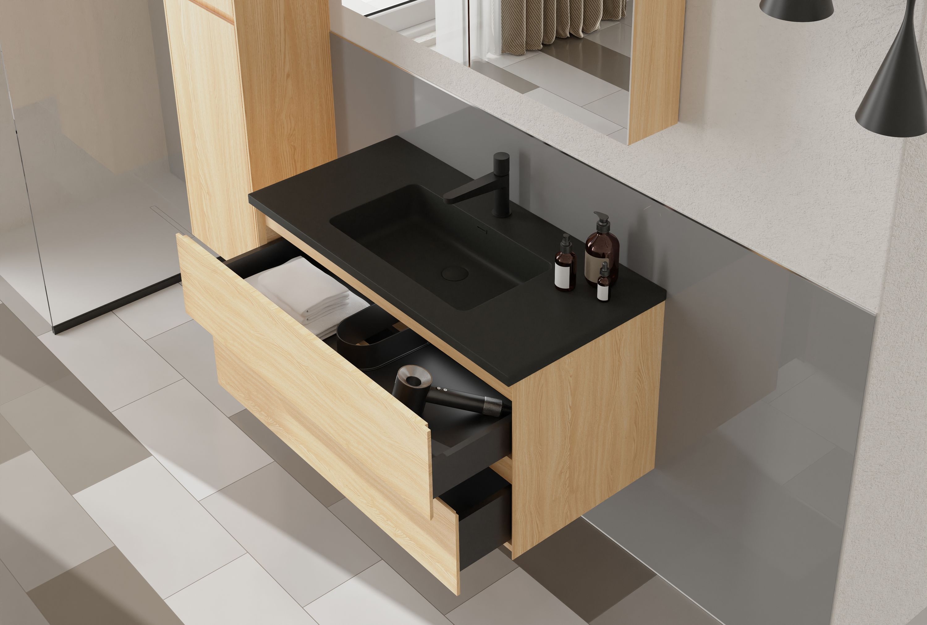 Bathroom furniture set EDGE 1000 with washbasin - colour selectable
