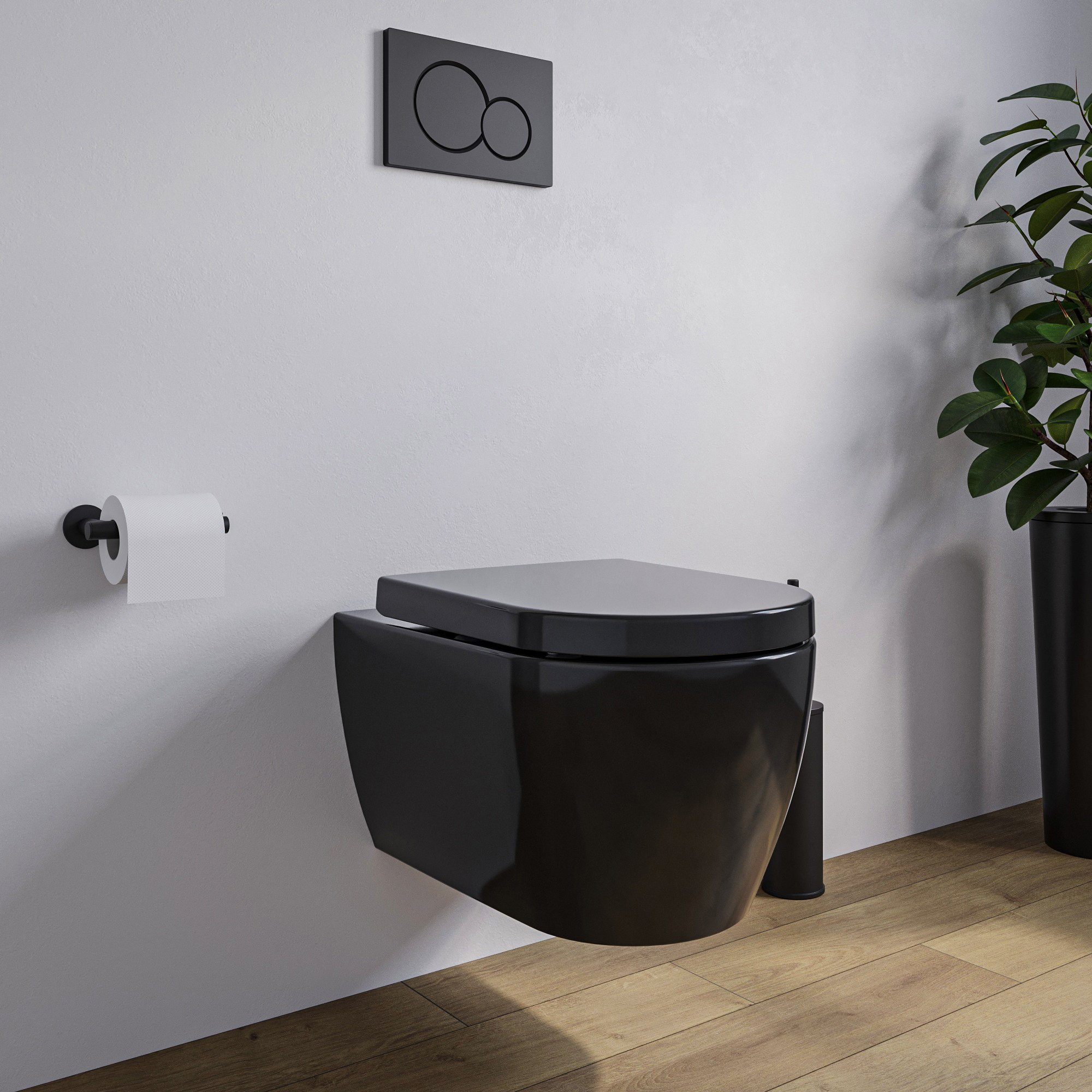 Rimless Wall Hung Toilet - Wall Hung Washdown WC NT2038- Black -NANO coating - Soft Close Seat included