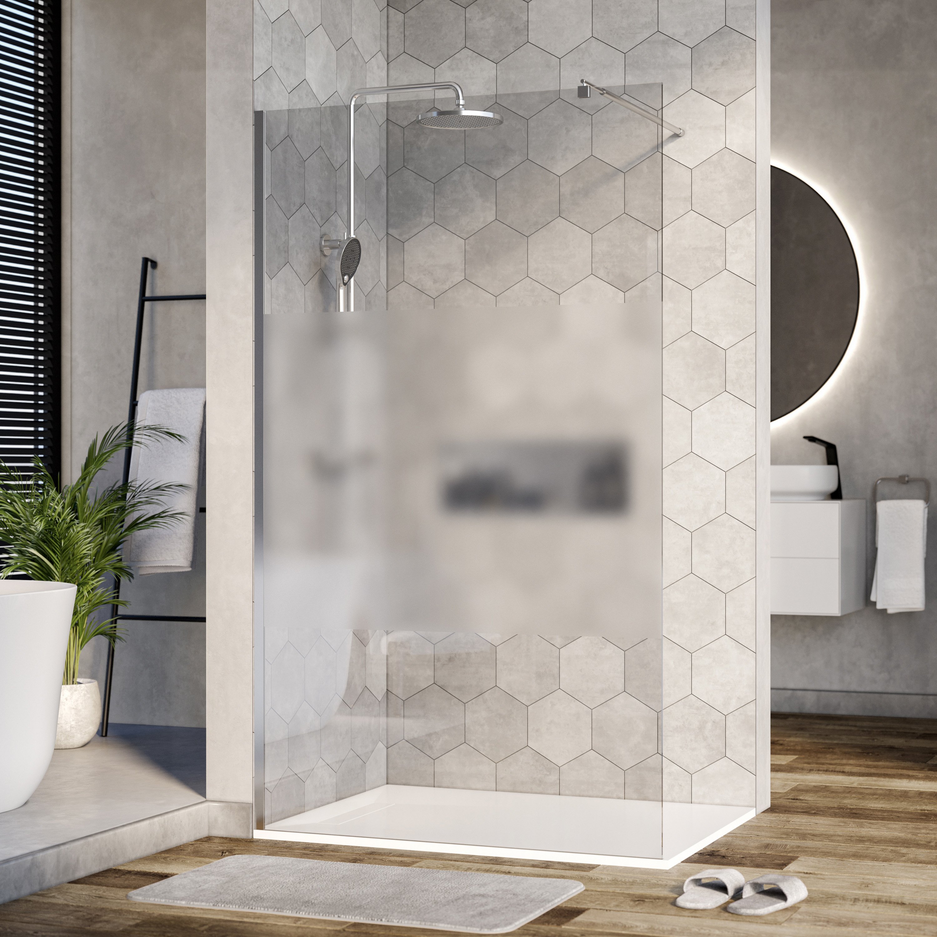 Parete doccia Walk In EX101 Vetro temprato striscia satin - 10mm  - larghezza selezionabile