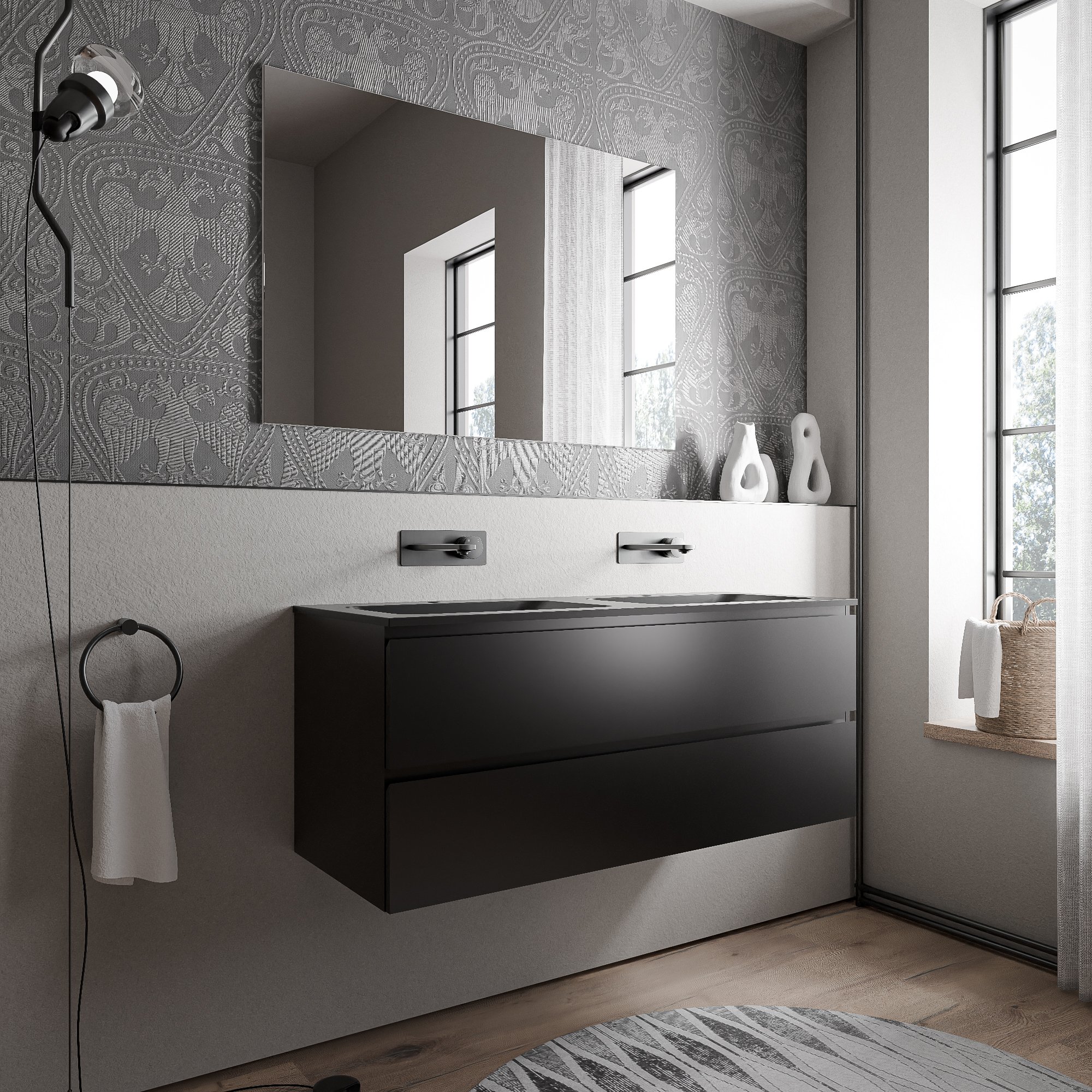 Vanity unit AVA 120 cm with mineral cast washbasin BRUXELLES - colour selectable