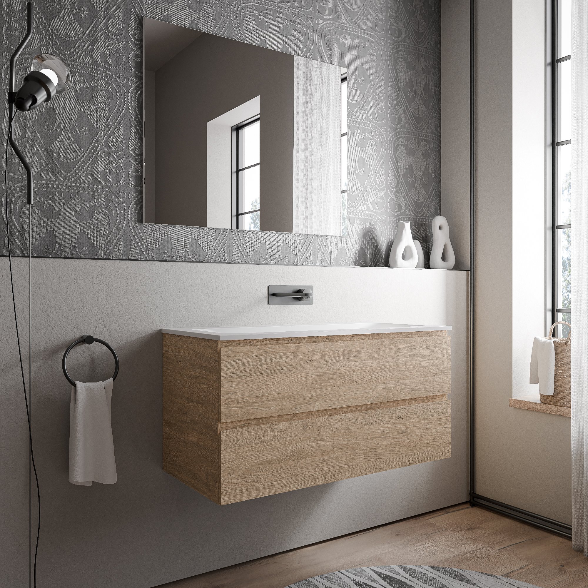 Vanity unit AVA 100 cm with mineral cast washbasin BRUXELLES - colour selectable