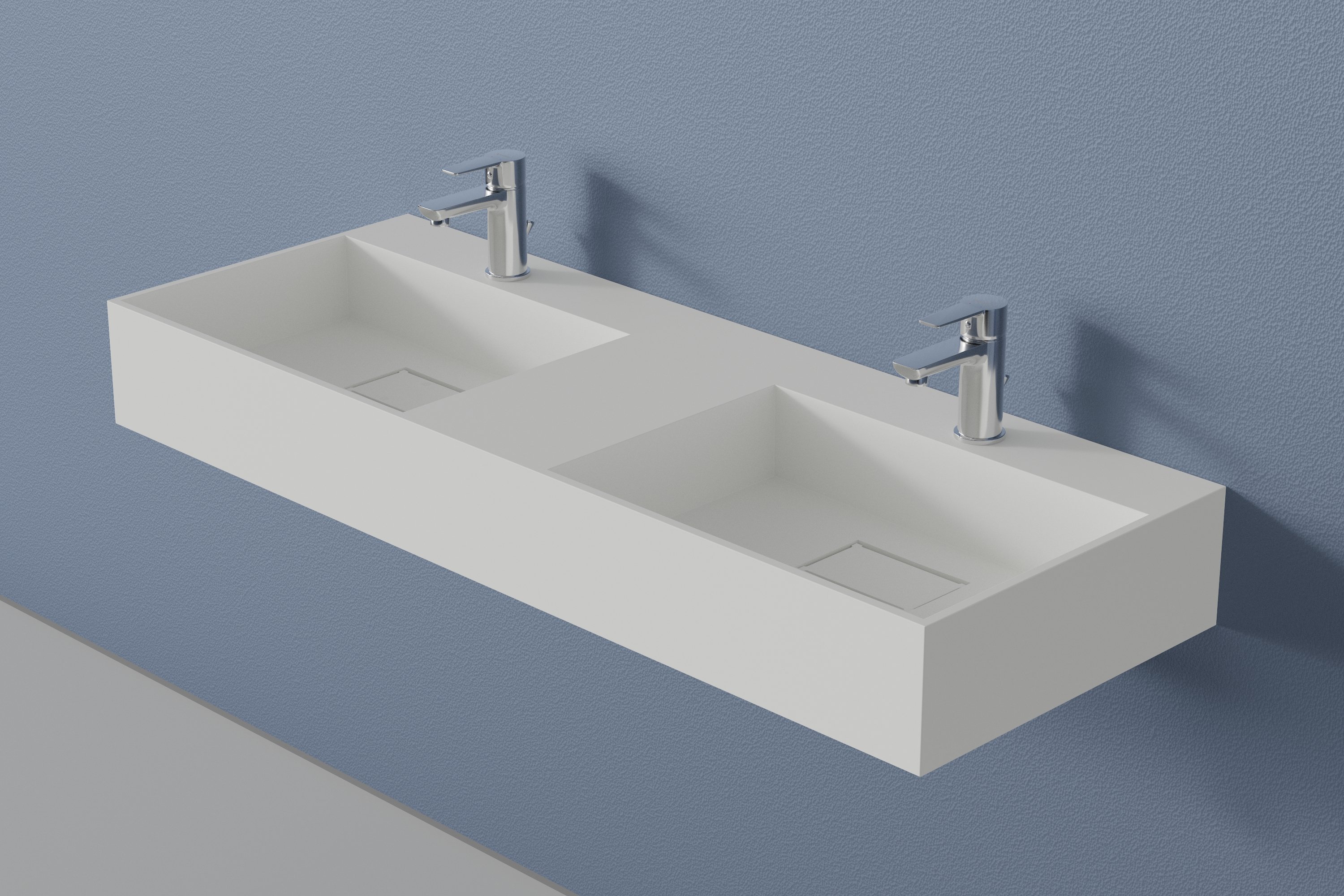 Solid Surface TWG231 dubbele wandwastafel - mat wit - breedte instelbaar