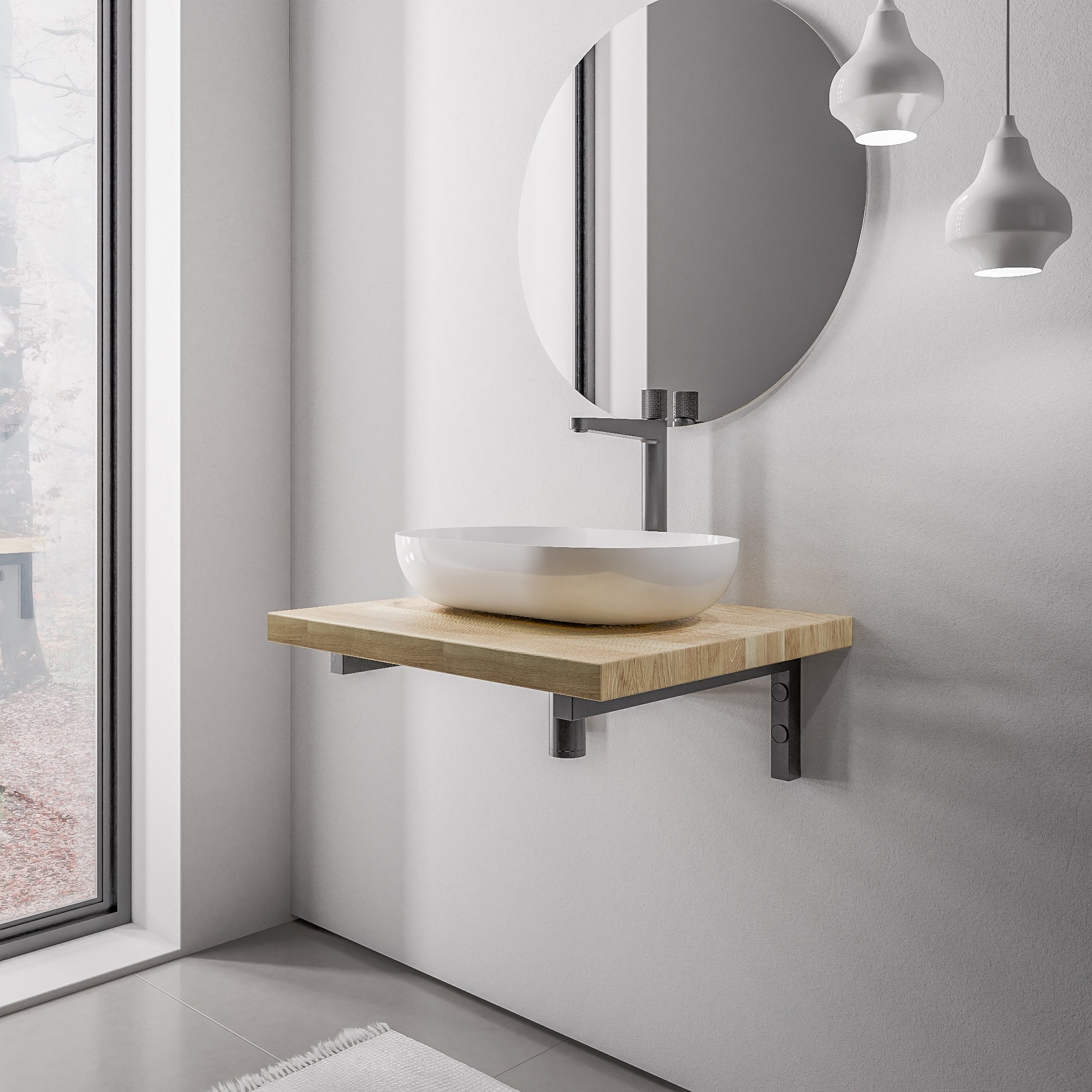Mensola per lavabo in rovere massiccio PUREWOOD con supporto per console - larghezza selezionabile