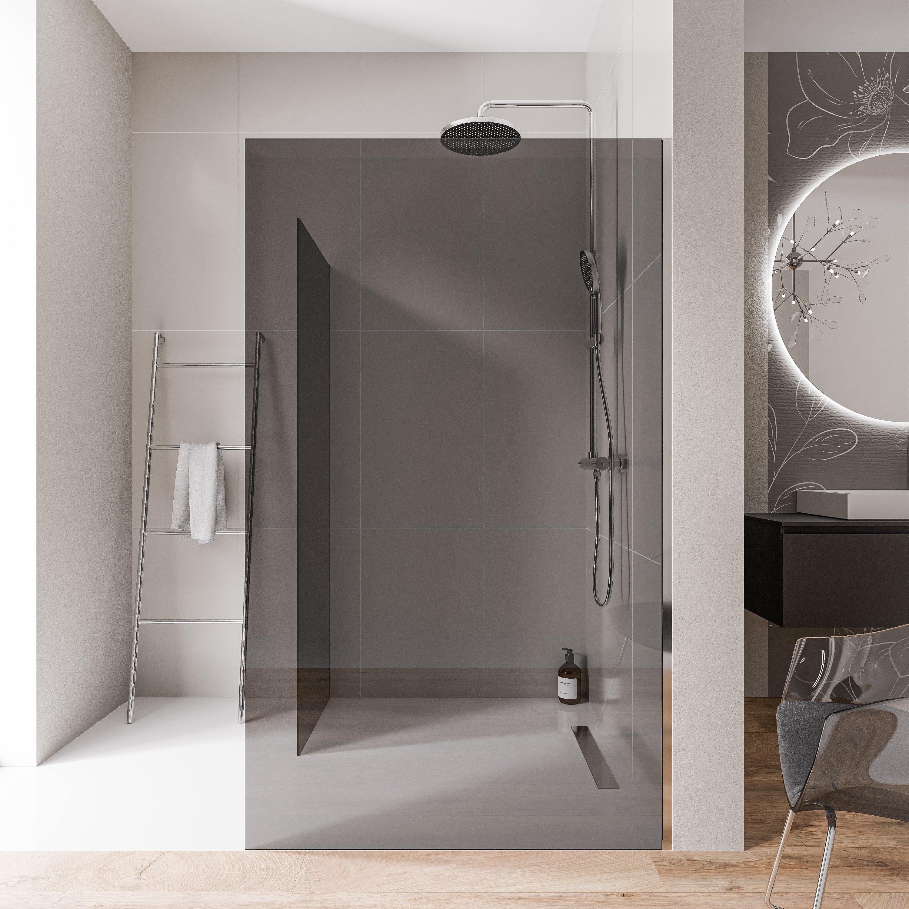 Cabina doccia 10 mm in vetro grigio nano EX102 - 2 pareti in vetro con profilo in acciaio inox cromato - larghezza selezionabile