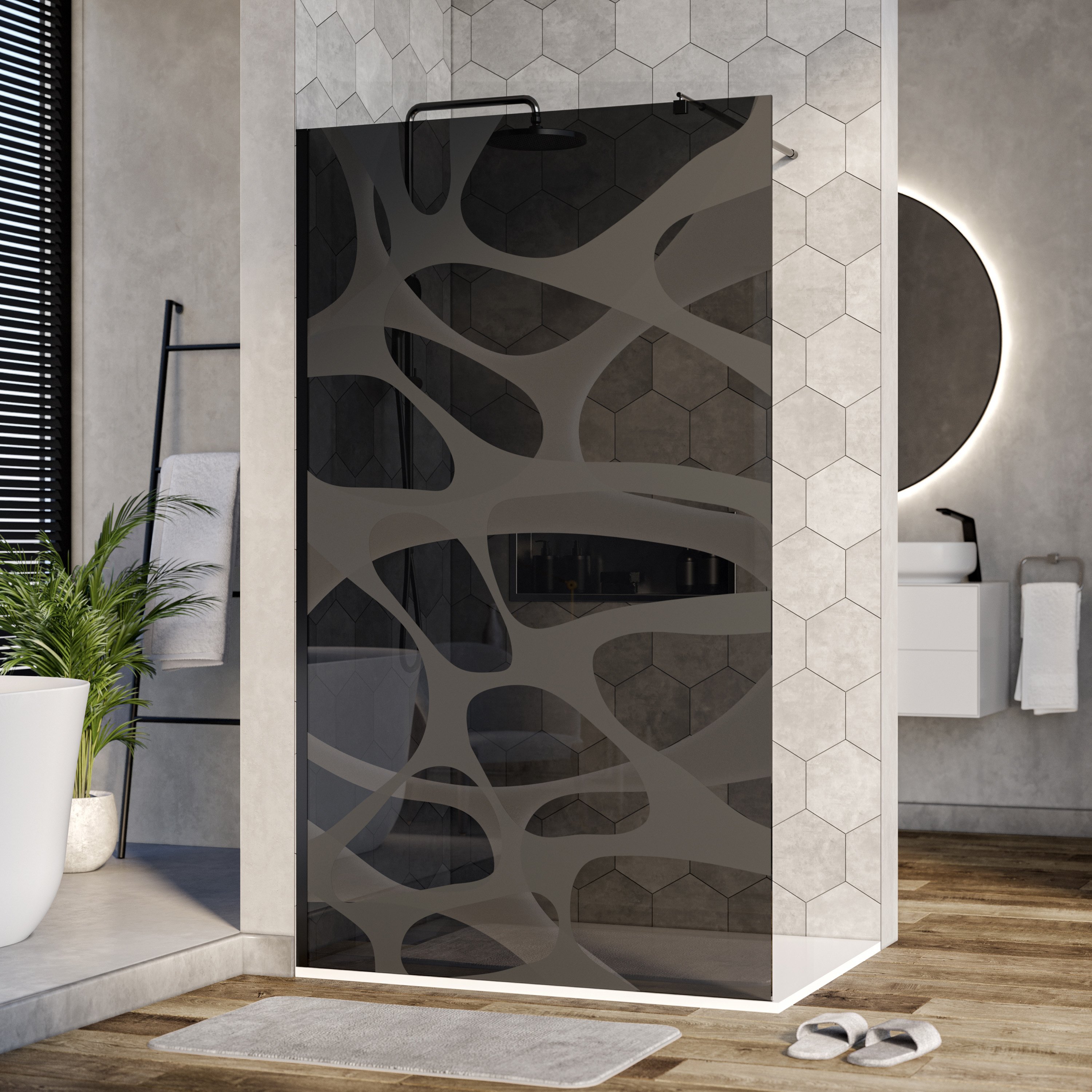 Doccia Walk-in Ex101 Wave - grigio/nero - vetro temprato di 10mm - larghezza selezionabile