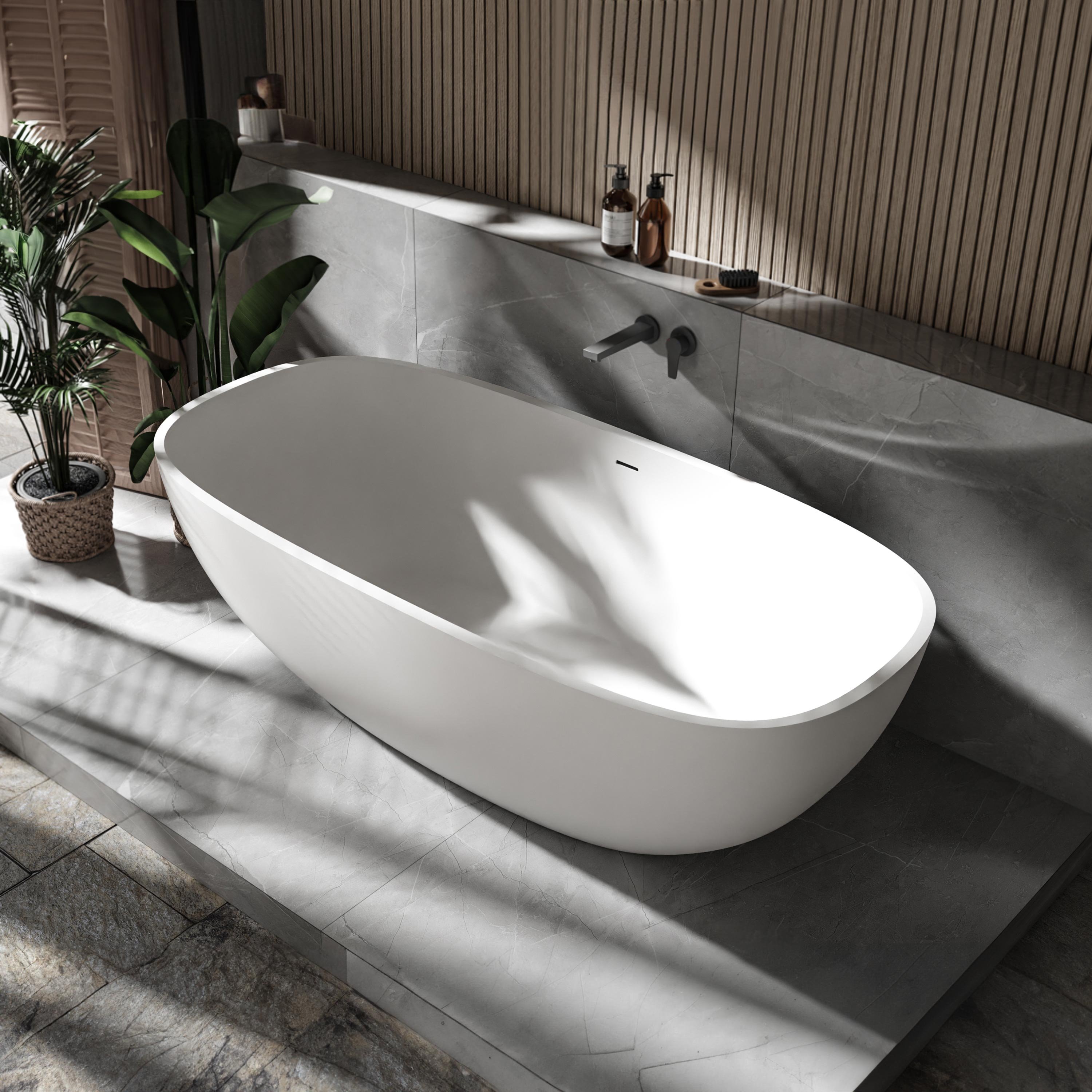 Bañera exenta OCEAN STONE en fundición mineral blanco mate - 180 x 87 cm 