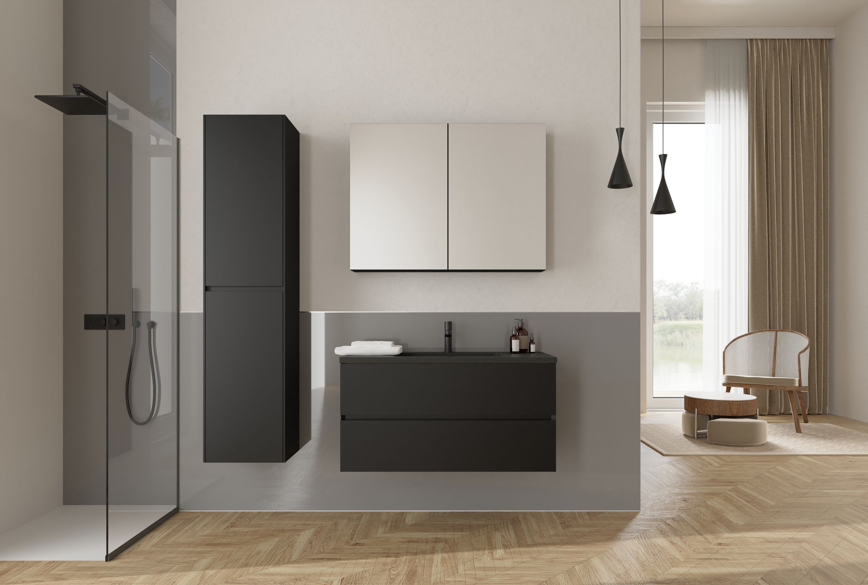 Bathroom furniture set EDGE 1000 with washbasin - colour selectable