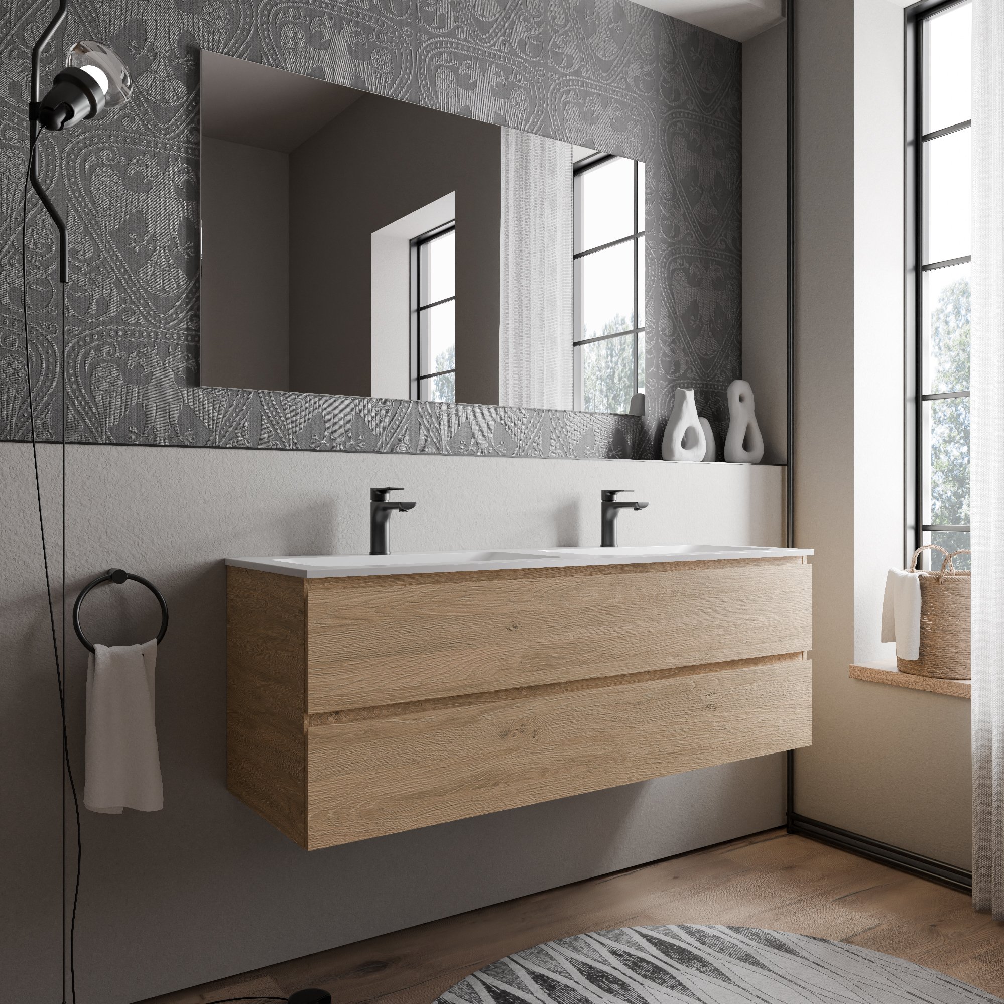 Vanity unit AVA 140 cm with mineral cast washbasin CREAM - colour selectable