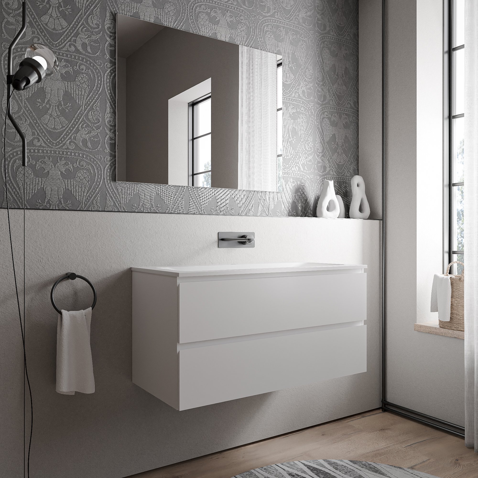 Vanity unit AVA 100 cm with mineral cast washbasin CREAM - colour selectable