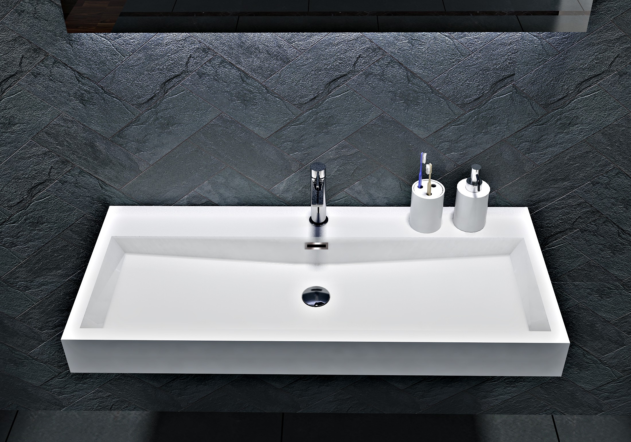 Lavabo mural Lavabo sobre encimera BS6002 - Mármol fundido - Blanco - Angular