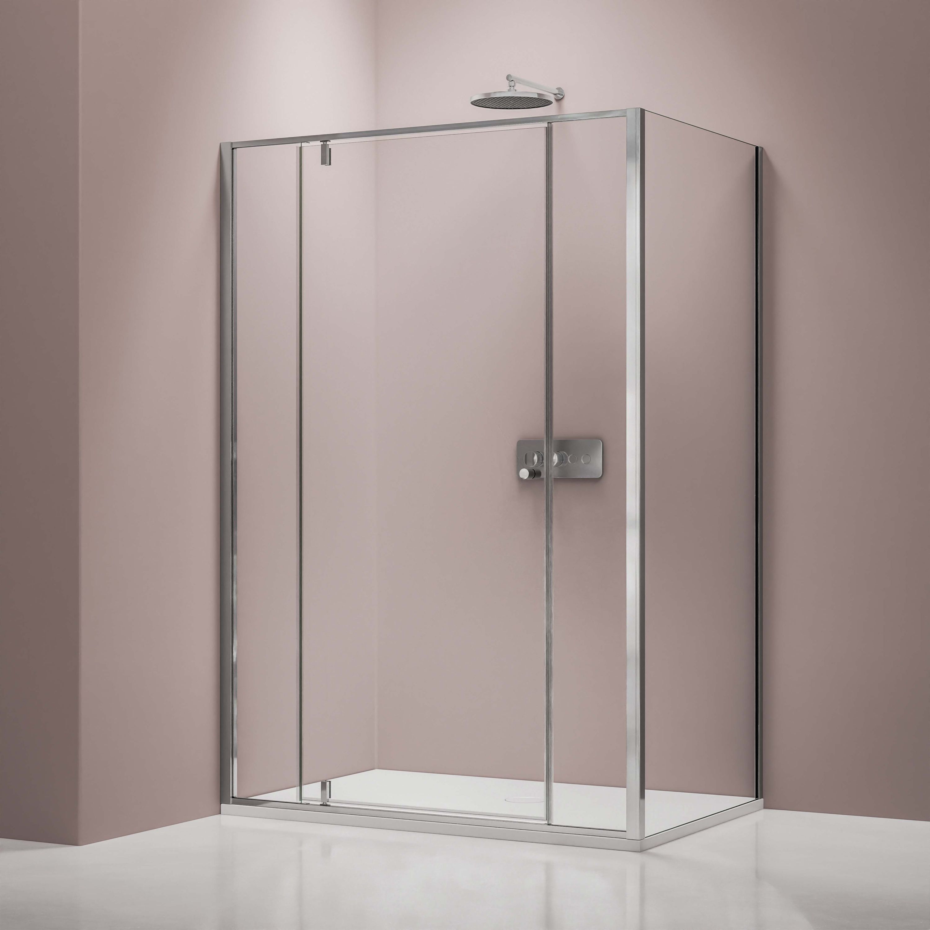 Corner shower with hinged door on two fixed panels NT607 FLEX - 6 mm nano clear glass - profile colour selectable