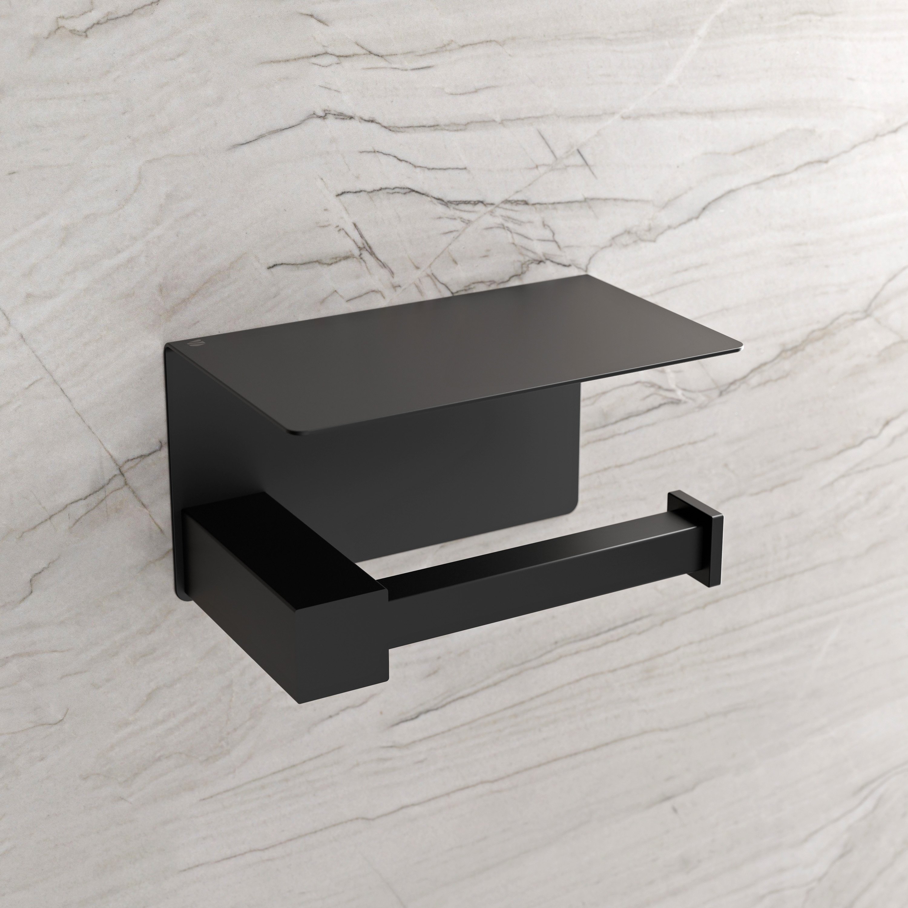 Paper roll holder OLA - with shelf - Stainless steel - approx. 15.5 x 9.5 cm - Square