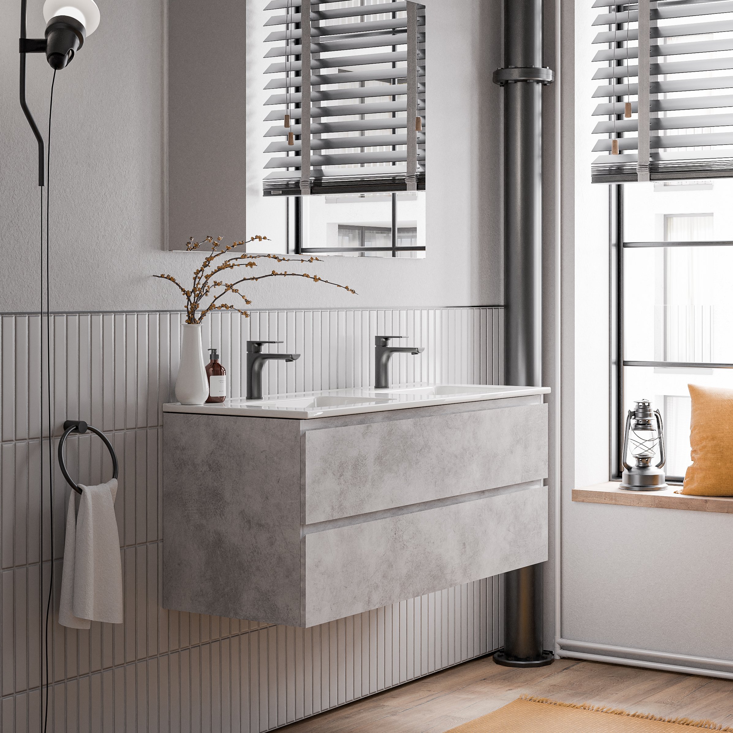 Vanity unit AVA 120 cm with ceramic washbasin - colour selectable