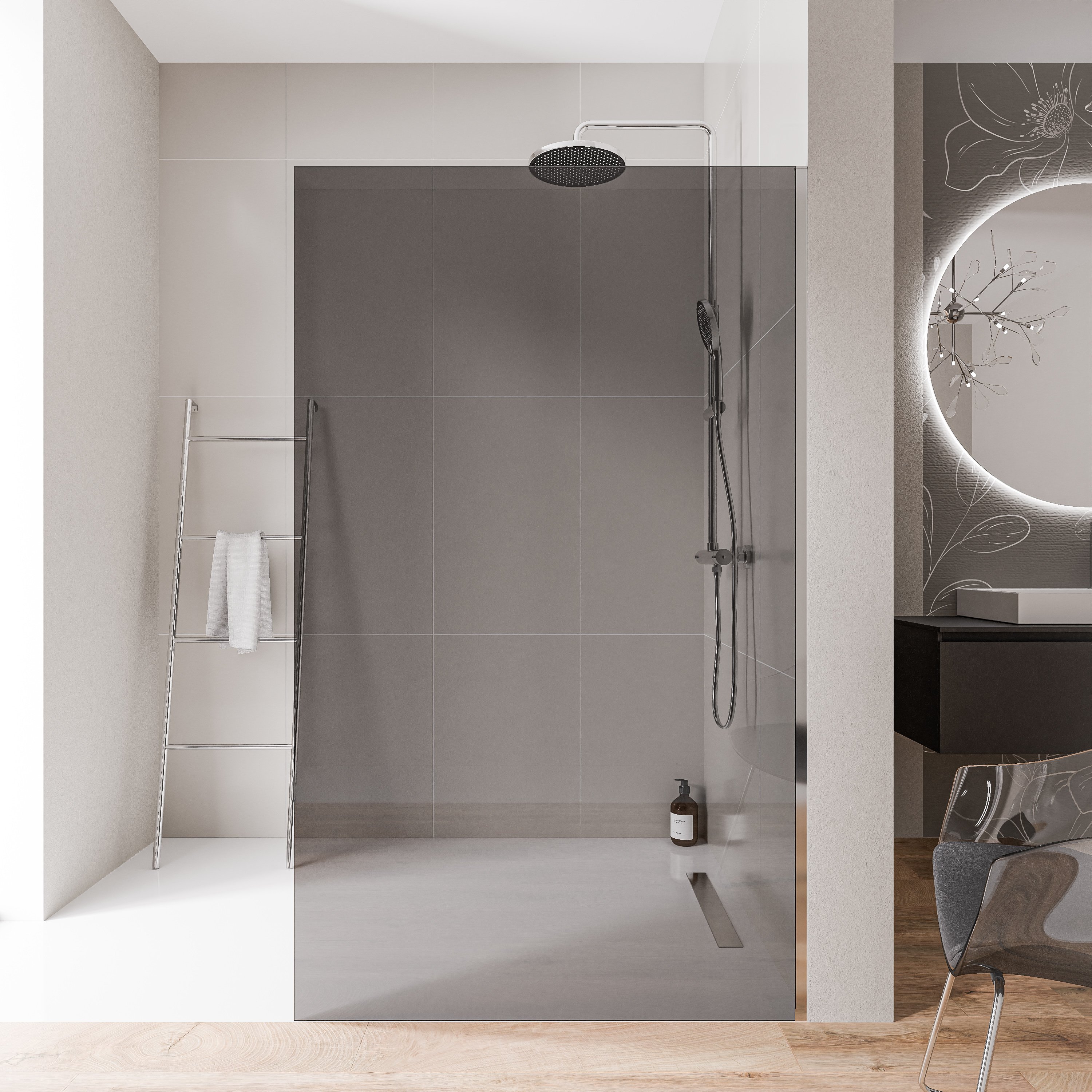 Cabina doccia 10 mm in vetro nano grigio EX102 - 1 parete in vetro con profilo in acciaio inox cromato - larghezza selezionabile