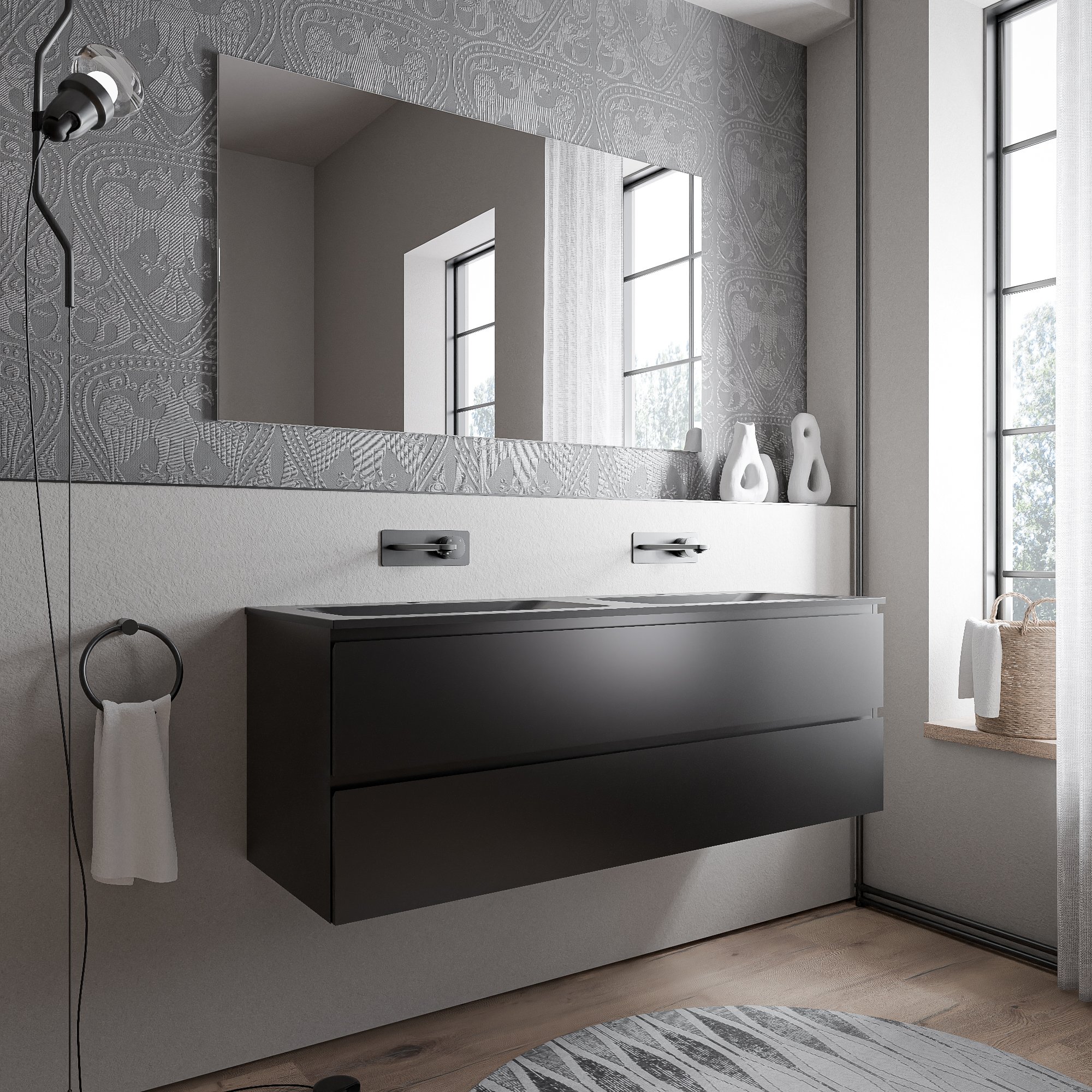 Vanity unit AVA 140 cm with mineral cast washbasin BRUXELLES - colour selectable