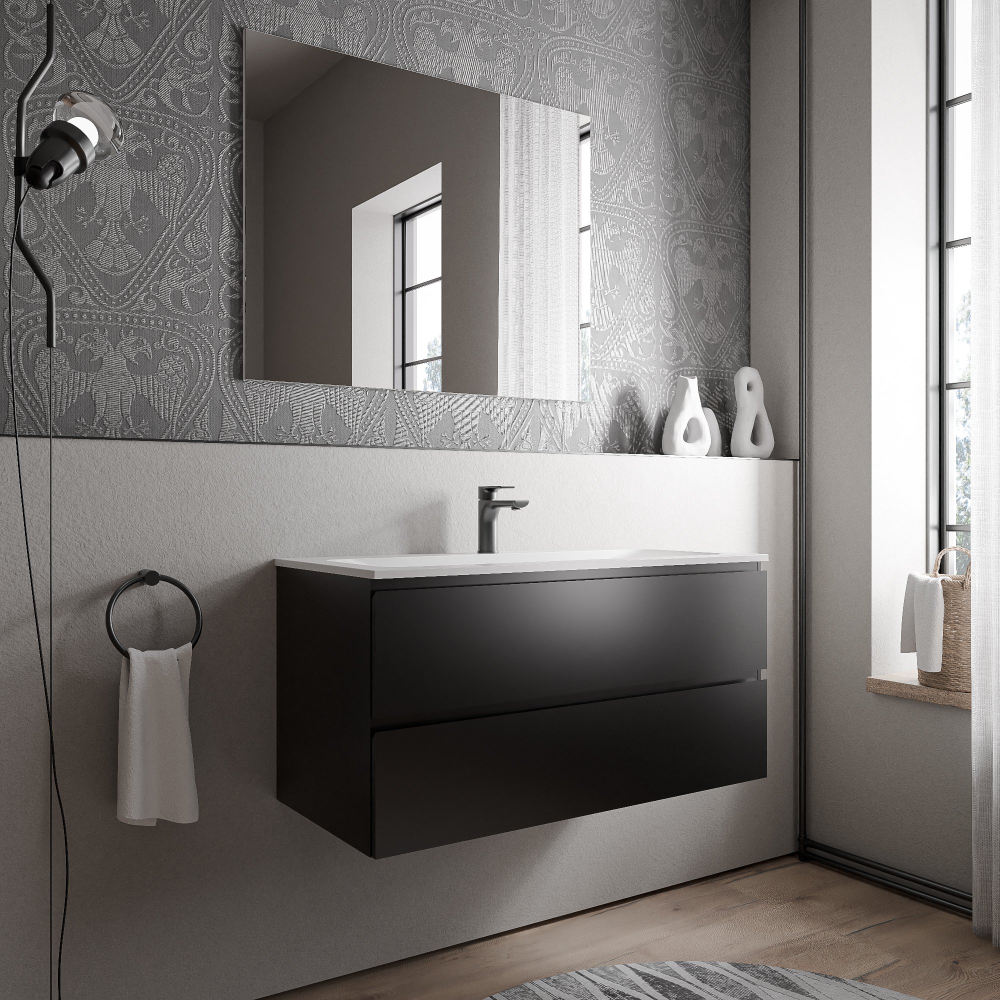 Vanity unit AVA 100 cm with mineral cast washbasin BRUXELLES - colour selectable
