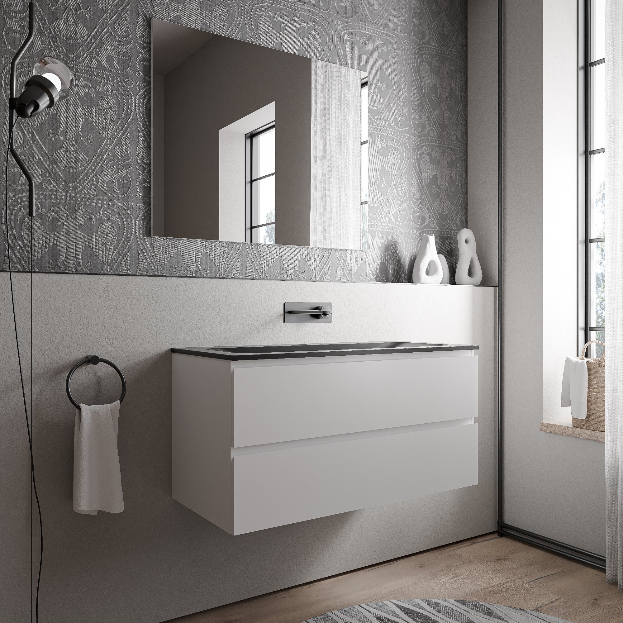 Mobiletto AVA 100 cm con lavabo in mineralguss CREAM - colore selezionabile
