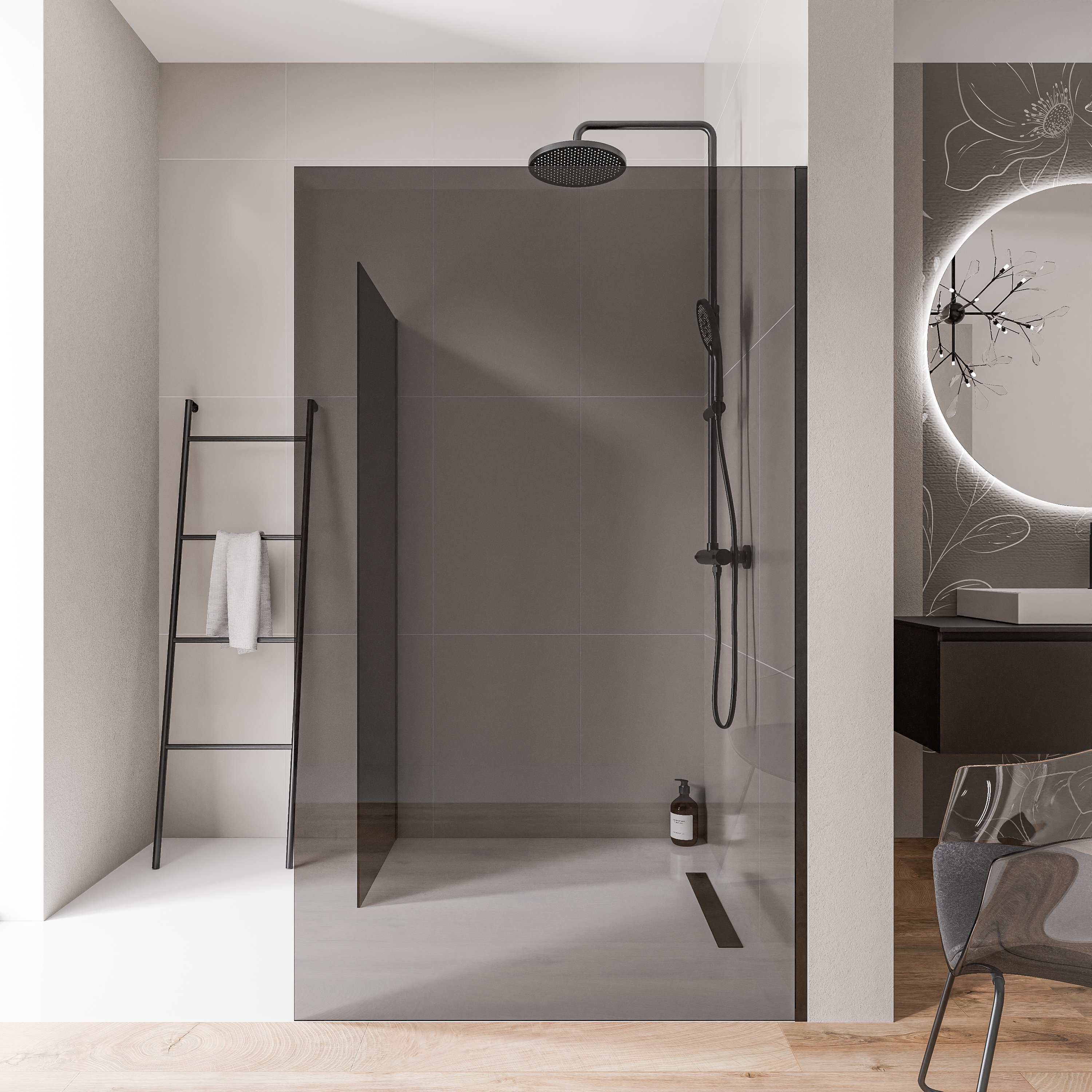 Cabina doccia 10 mm in vetro grigio nano EX102 - 2 pareti in vetro profilo in acciaio inox nero opaco - larghezza selezionabile