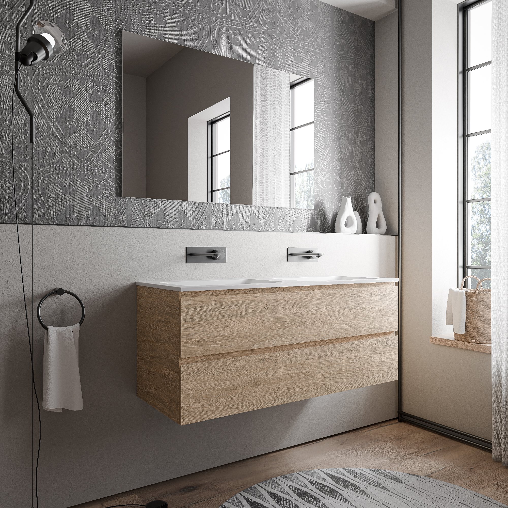 Vanity unit AVA 120 cm with mineral cast washbasin CREAM - colour selectable