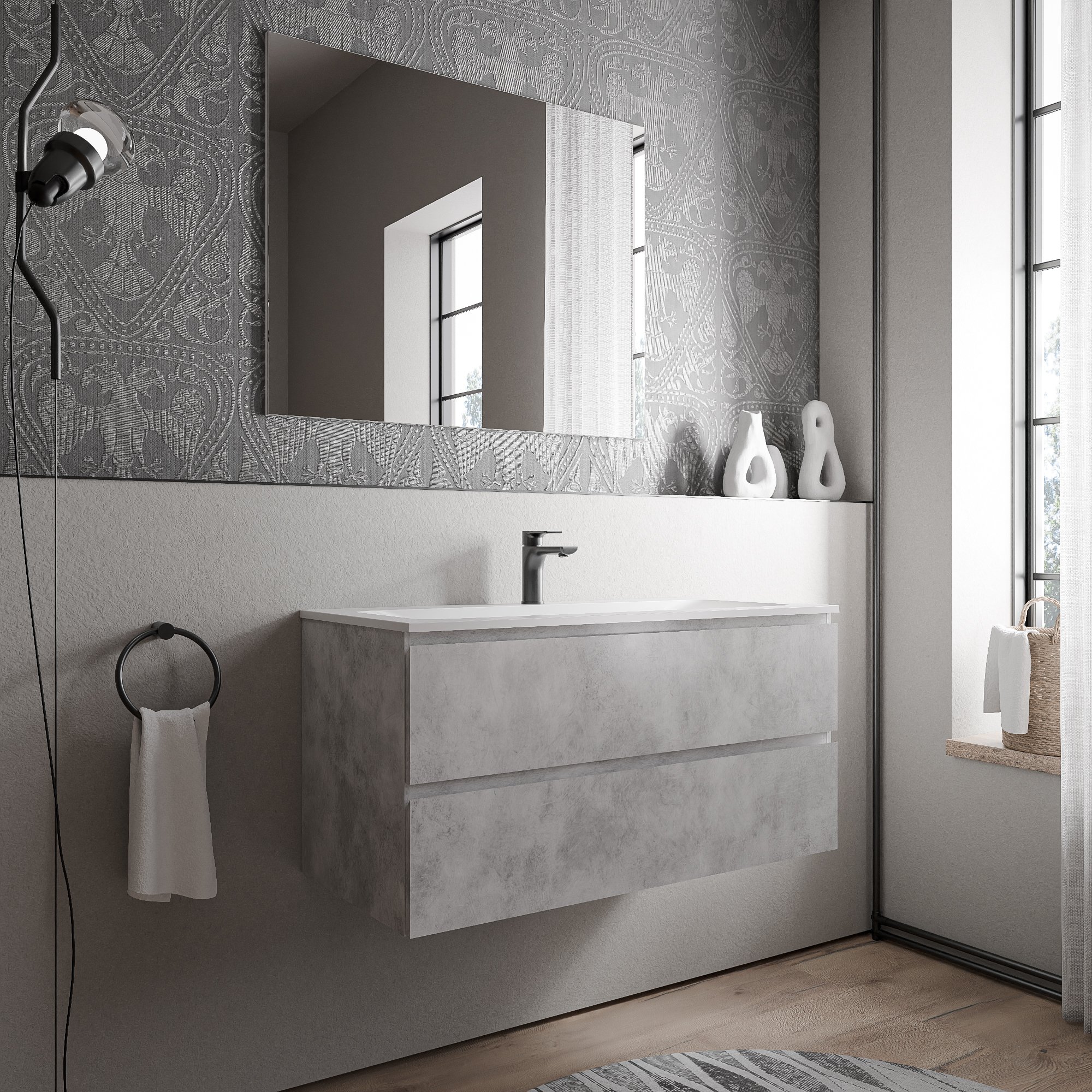 Mobiletto AVA 100 cm con lavabo in mineralguss BRUXELLES - colore selezionabile