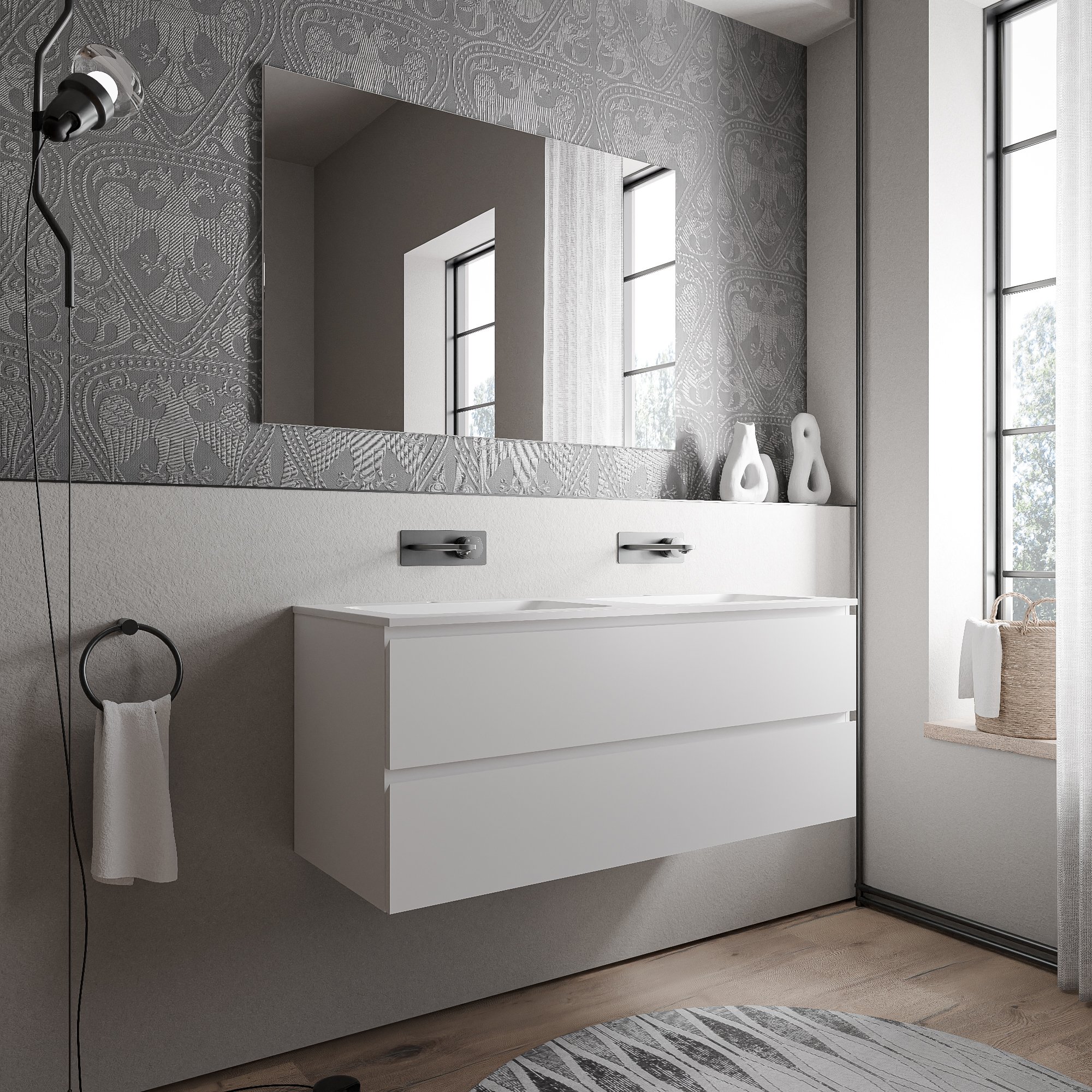 Badkamermeubel onderkast AVA 120 cm met gegoten wastafel CREAM