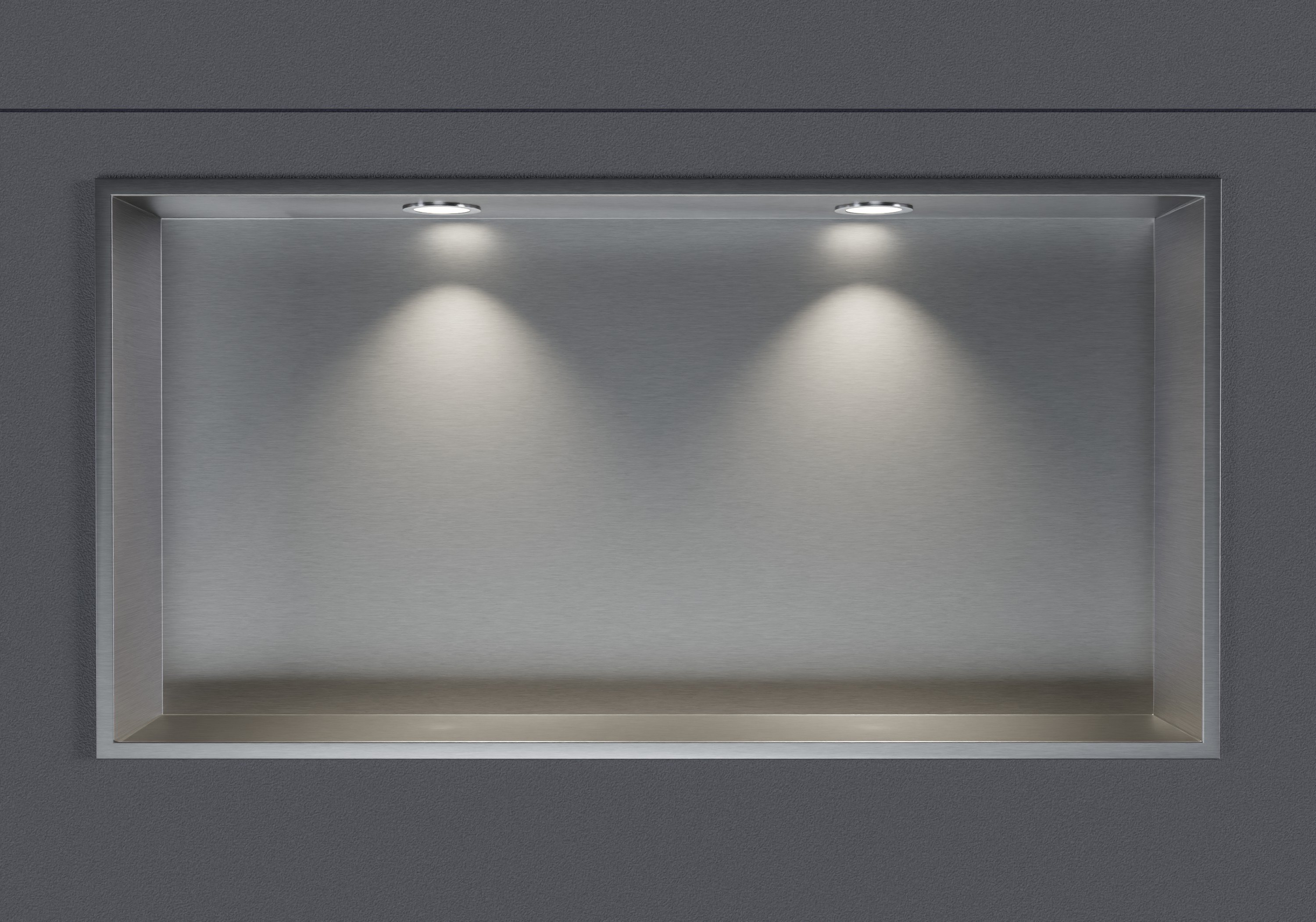 Stainless steel wall niche NT206010X with LED spot - 20 x 60 x 10 cm (H x W x D) - colour selectable