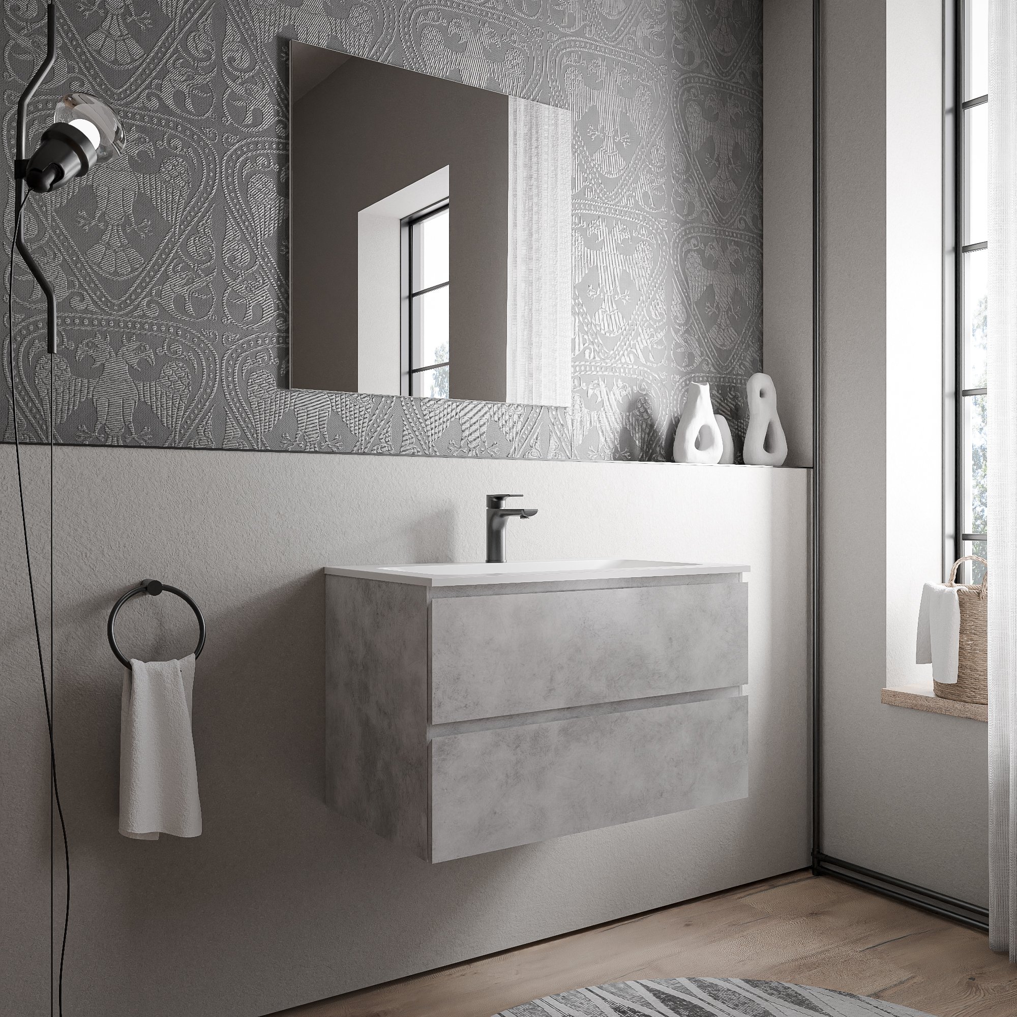 Badkamermeubel onderkast AVA 80 cm met gegoten wastafel CREAM - kleur naar keuze